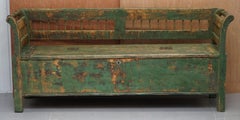 Stunning Central European Pitch Pine 19th Century Original Green Paint Bench