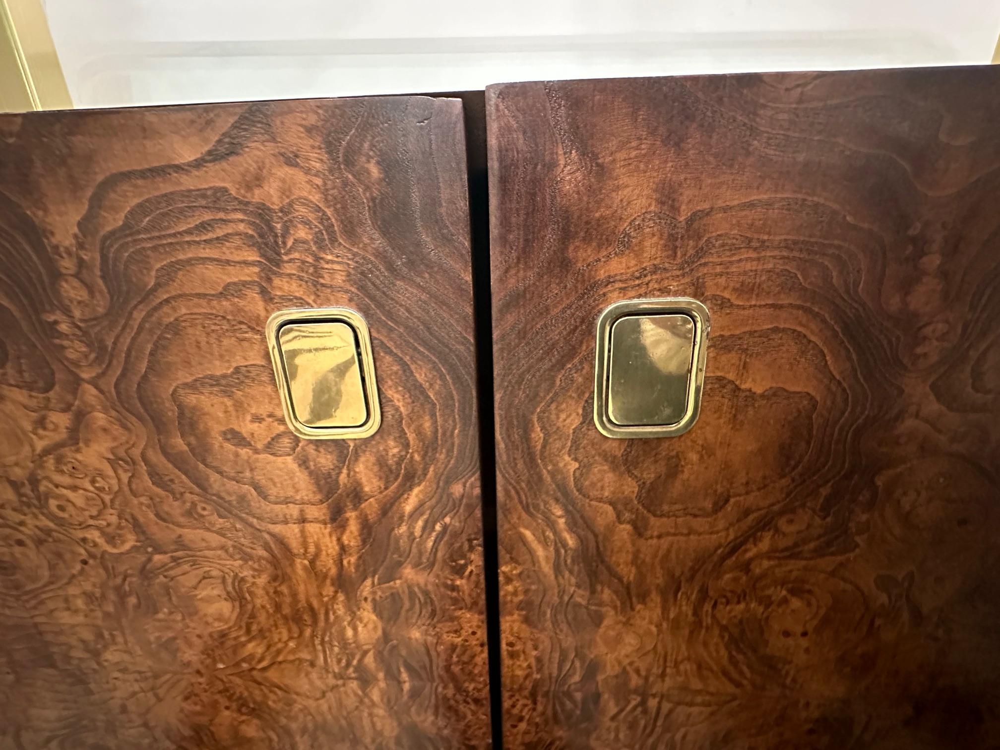 Stunning Century Furniture Mid Century Modern Burl & Glass Bar Cabinet For Sale 1