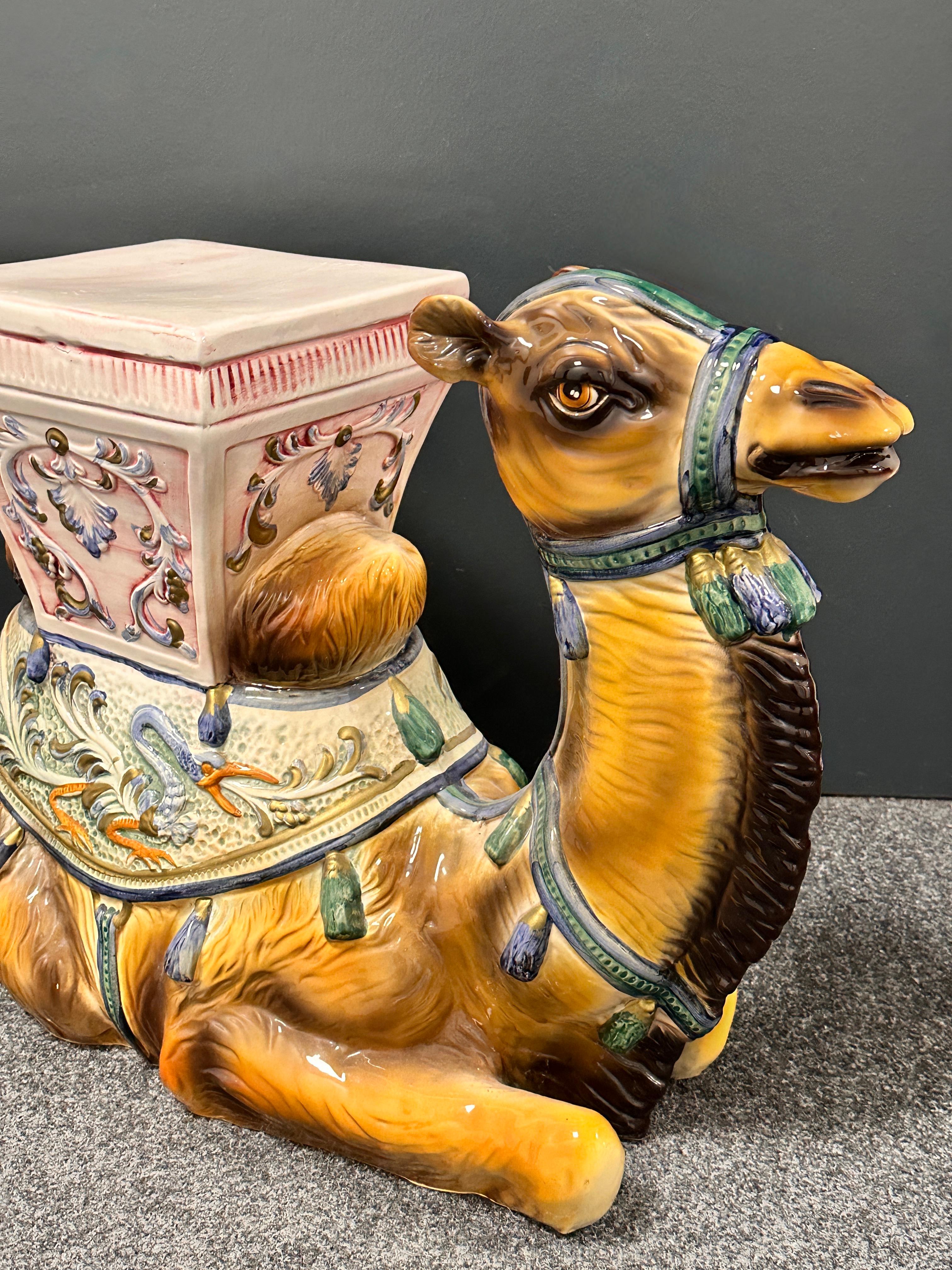 Stunning Ceramic Hollywood Regency Camel Garden Stool or Side Table, Italy 1960s 7