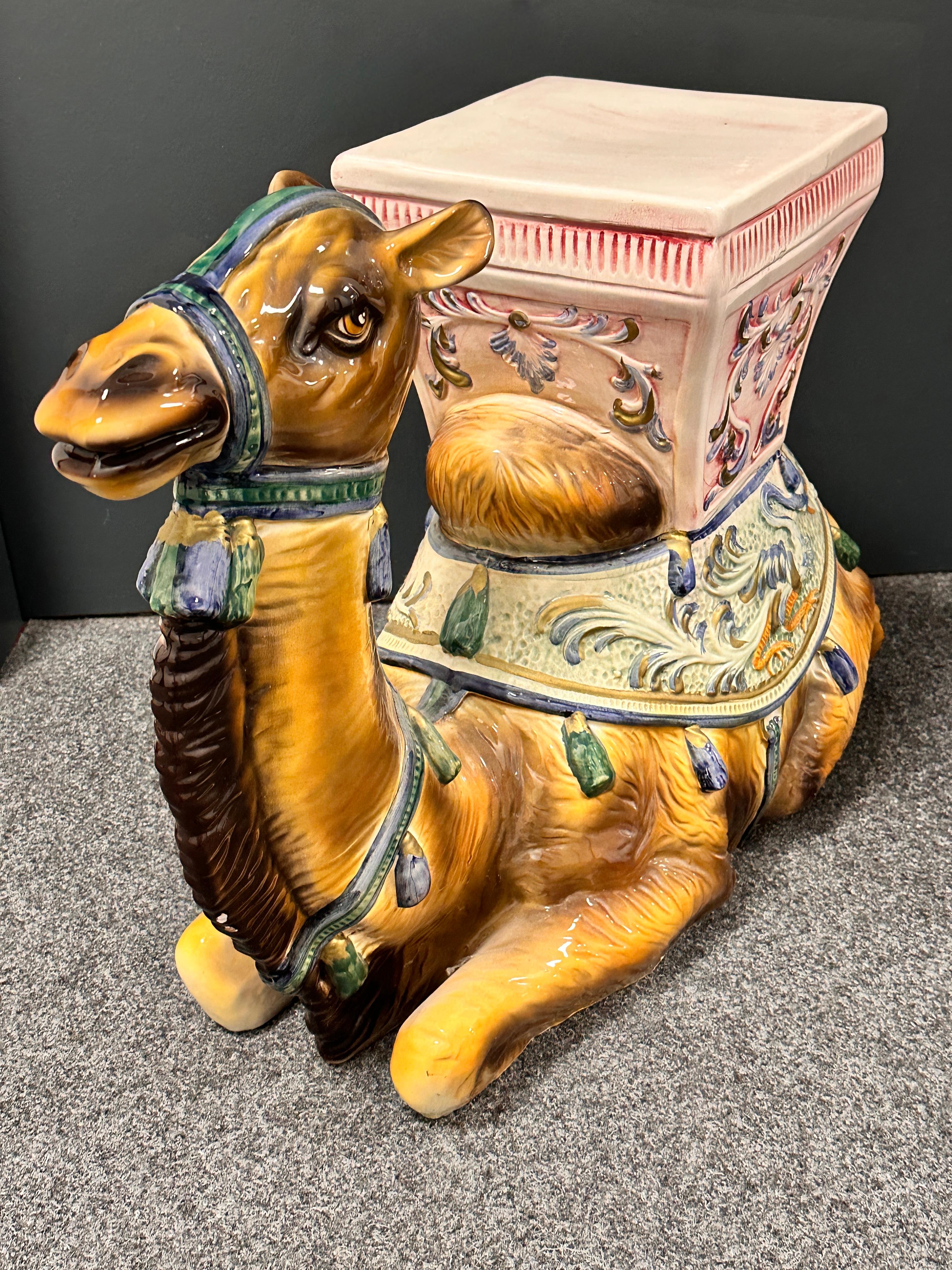 Stunning Ceramic Hollywood Regency Camel Garden Stool or Side Table, Italy 1960s 8