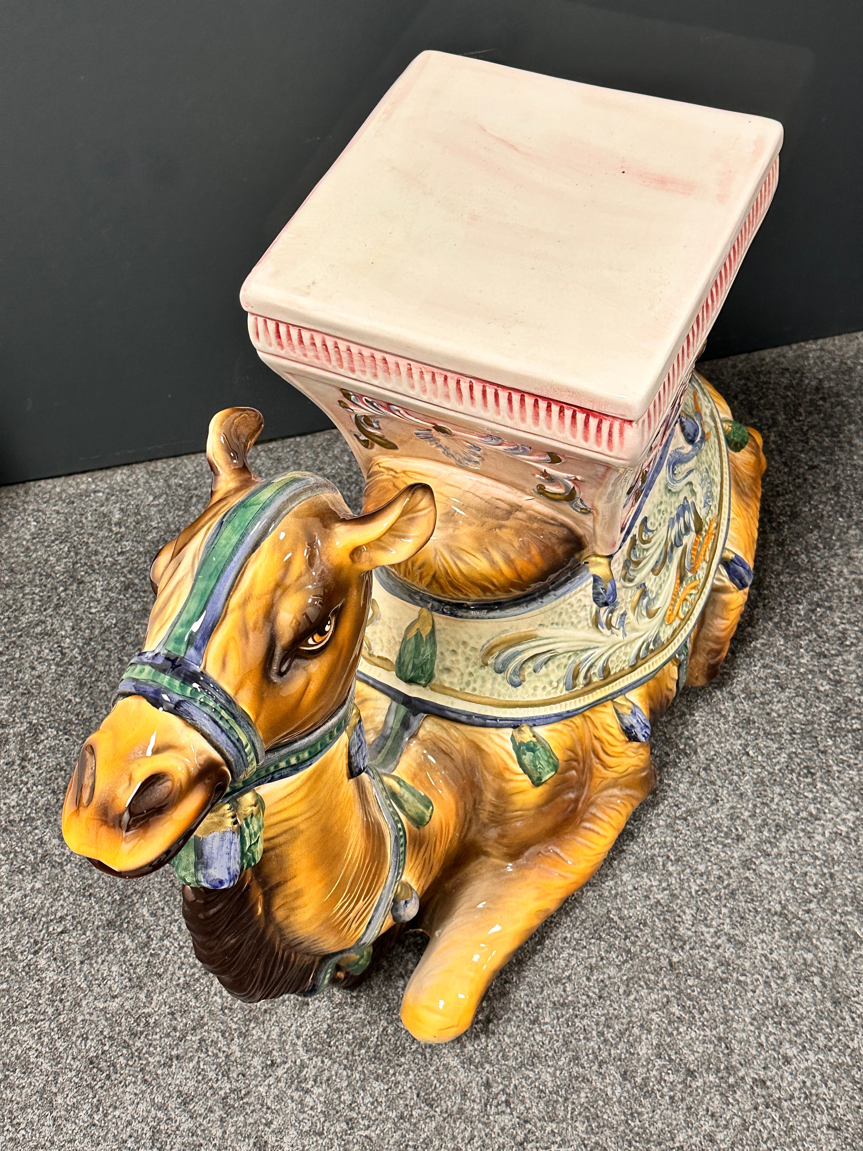 Stunning Ceramic Hollywood Regency Camel Garden Stool or Side Table, Italy 1960s For Sale 9