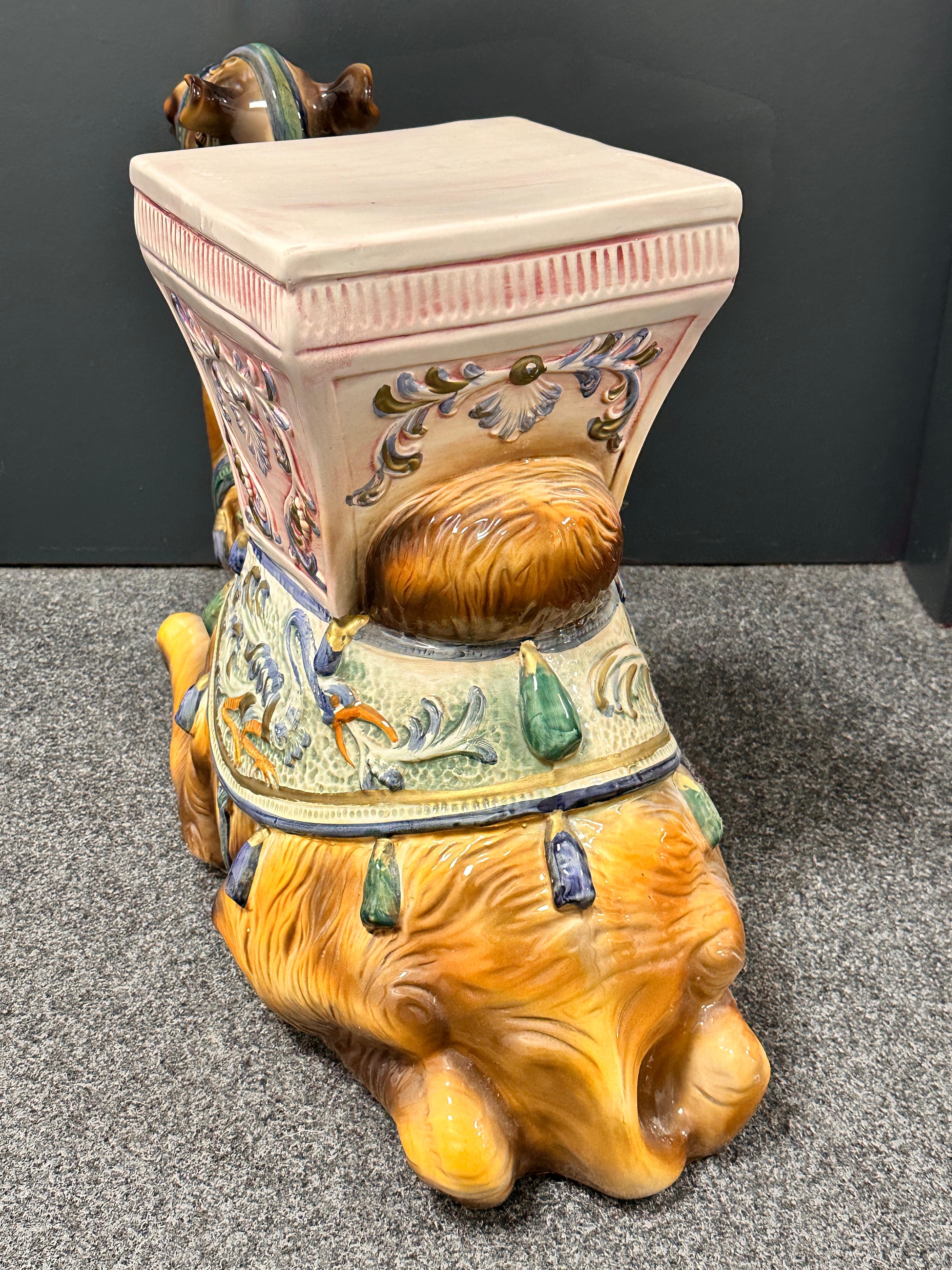 Stunning Ceramic Hollywood Regency Camel Garden Stool or Side Table, Italy 1960s For Sale 10