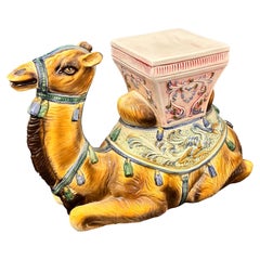 Vintage Stunning Ceramic Hollywood Regency Camel Garden Stool or Side Table, Italy 1960s