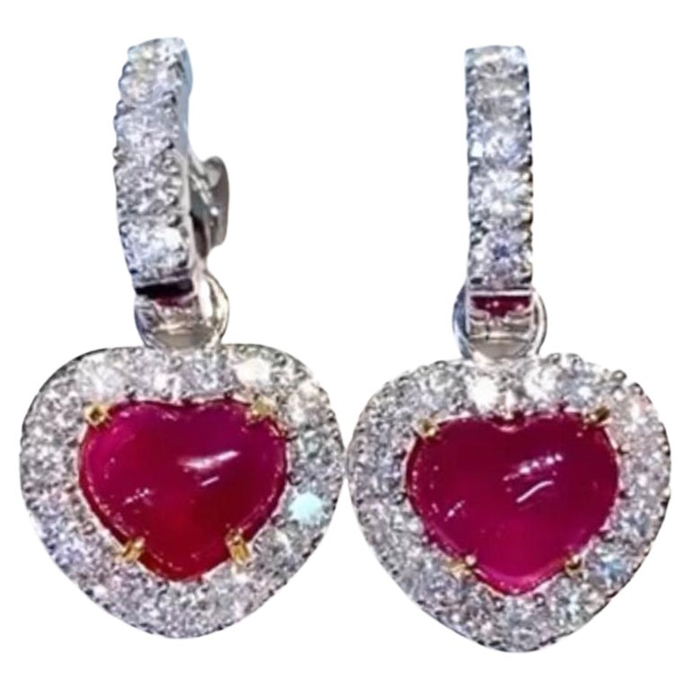 Splendido orecchino certificato con rubini e diamanti di Birmania da 11, 50 ct. in vendita
