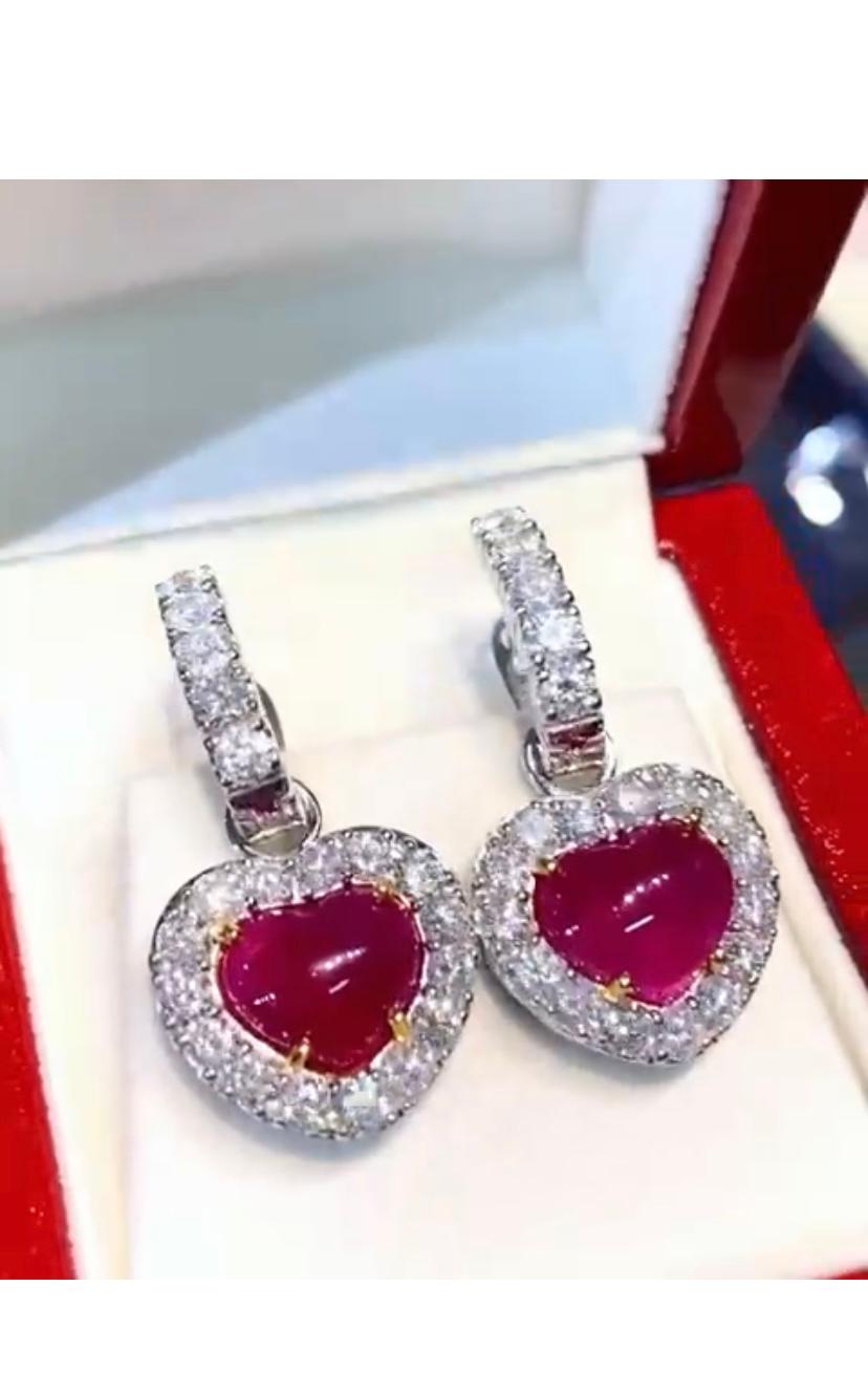 Heart Cut Stunning Certified Ct 11, 50 of Burma Rubies and Diamonds on Earring For Sale