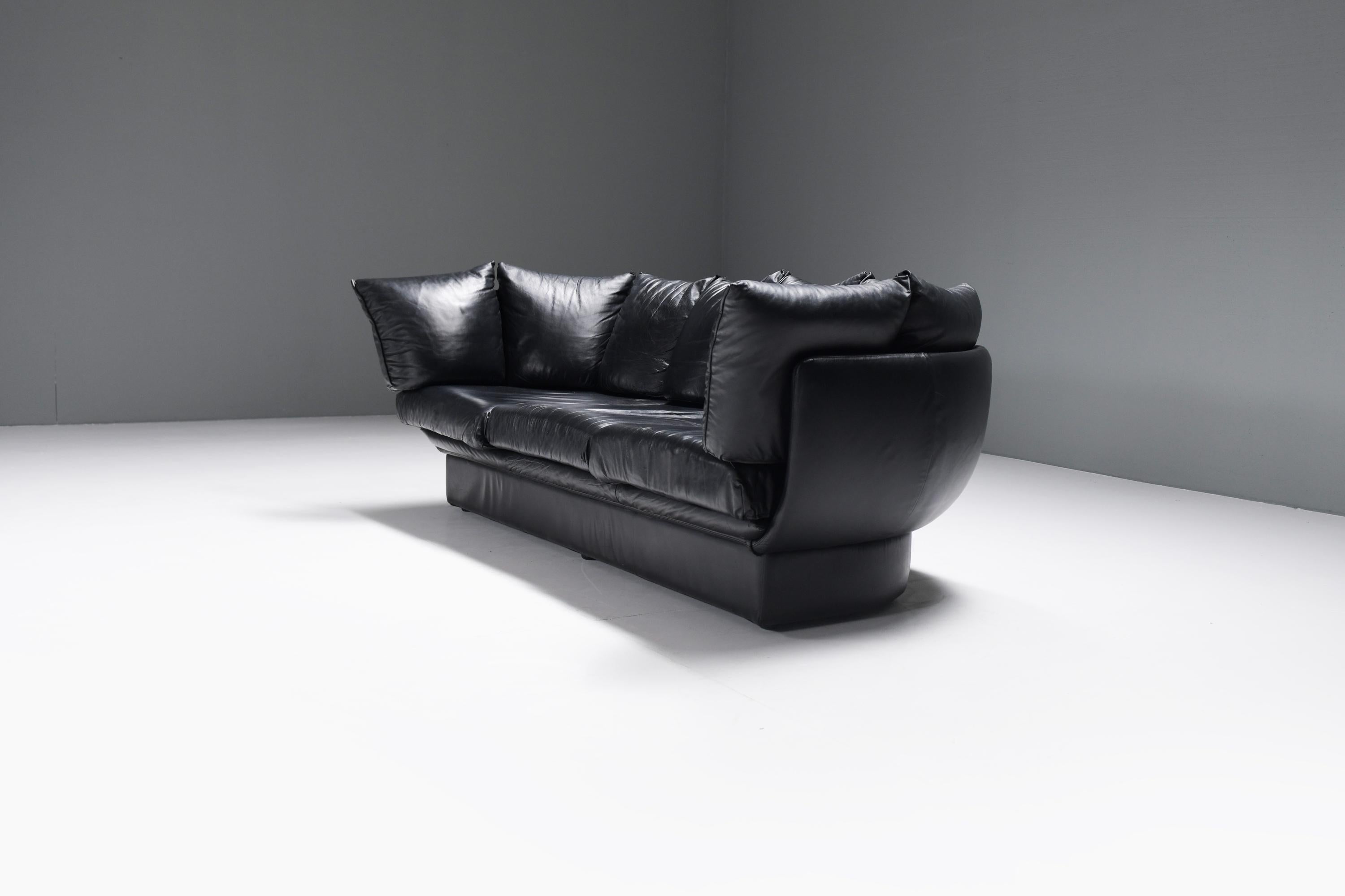Italian Stunning Champagne sofa in its original black leather by LEV & LEV Italy For Sale
