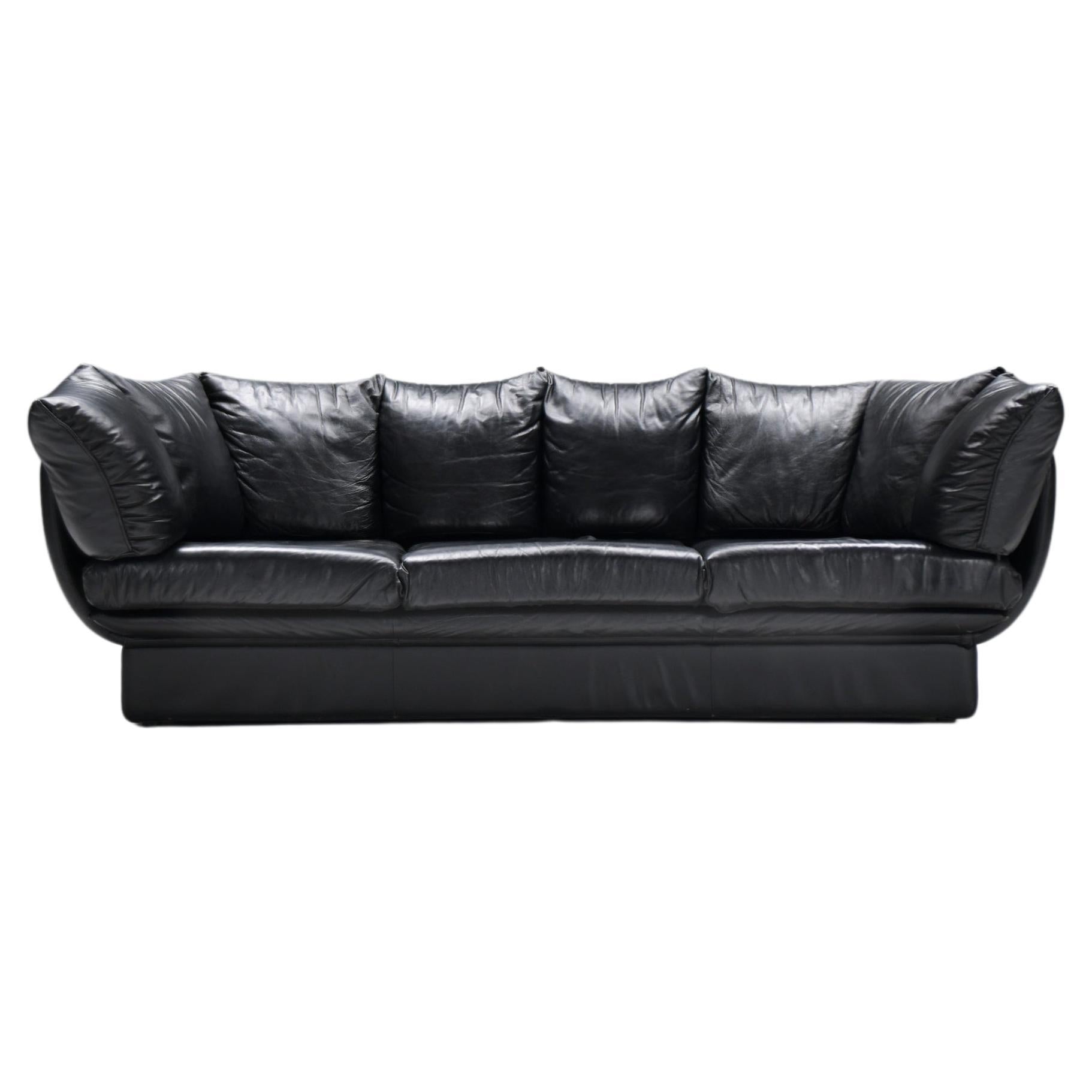 Stunning Champagne sofa in its original black leather by LEV & LEV Italy For Sale
