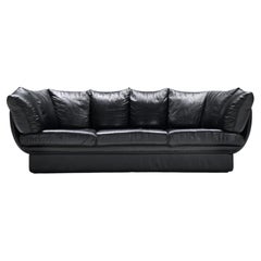 Retro Stunning Champagne sofa in its original black leather by LEV & LEV Italy