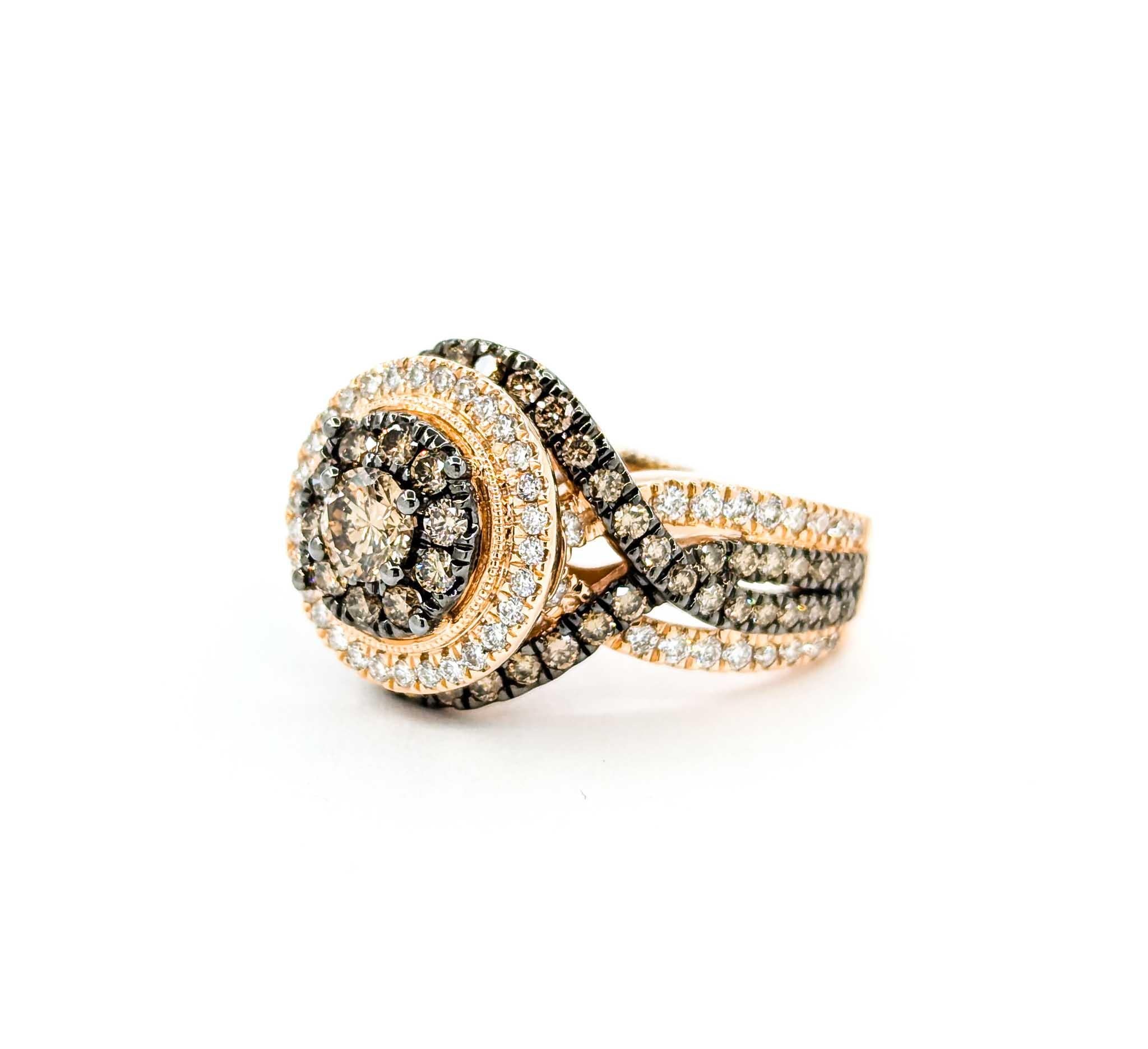 Atemberaubender Champagner- und Weißdiamantring aus 14k Roségold mit Diamanten 5