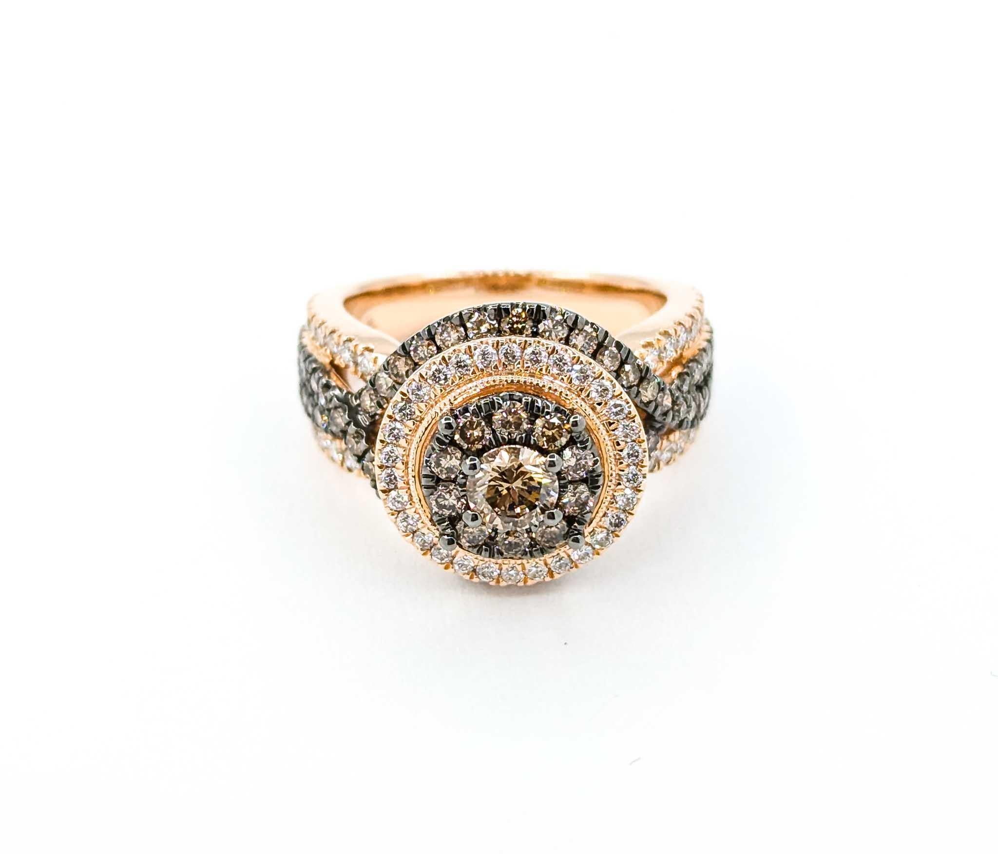 Atemberaubender Champagner- und Weißdiamantring aus 14k Roségold mit Diamanten 6
