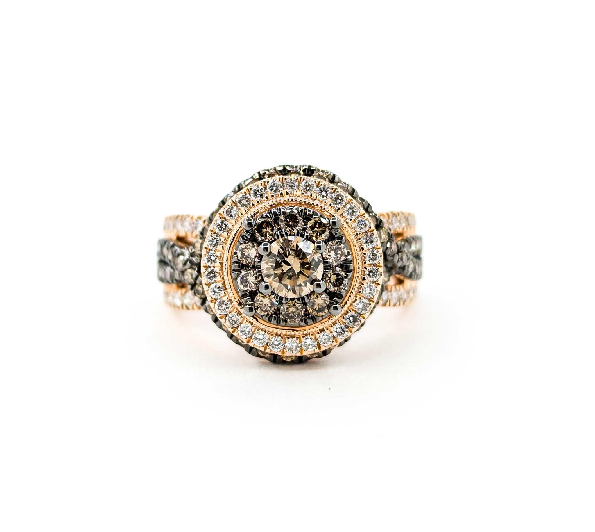 Atemberaubender Champagner- und Weißdiamantring aus 14k Roségold mit Diamanten 7