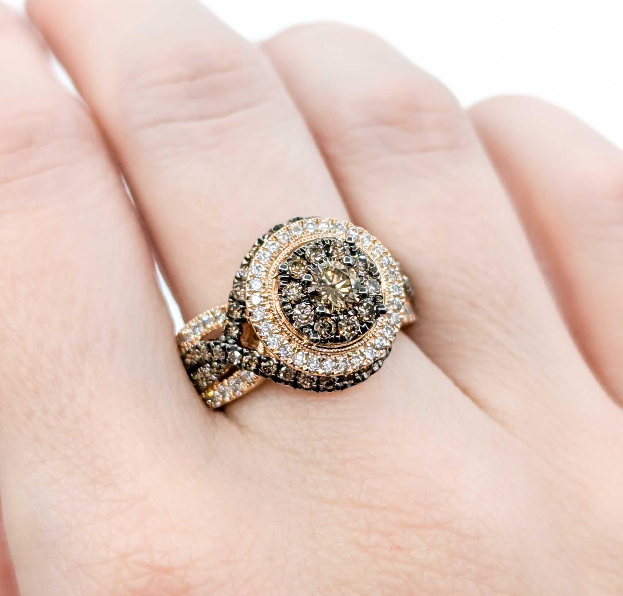 Atemberaubender Champagner- und Weißdiamantring aus 14k Roségold mit Diamanten (Zeitgenössisch)