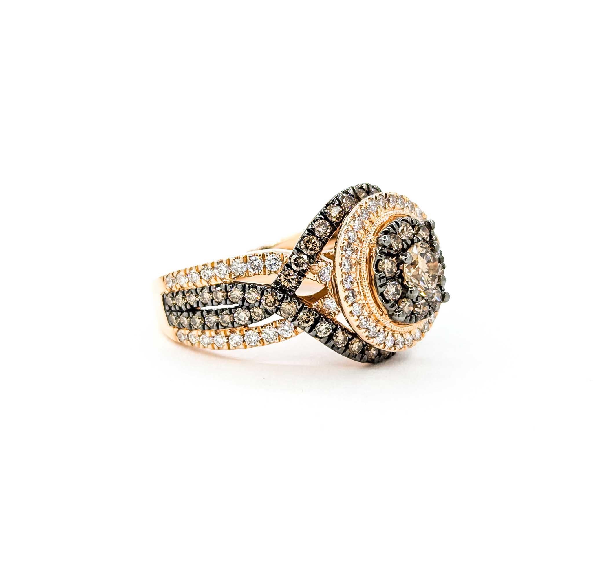 Atemberaubender Champagner- und Weißdiamantring aus 14k Roségold mit Diamanten Damen