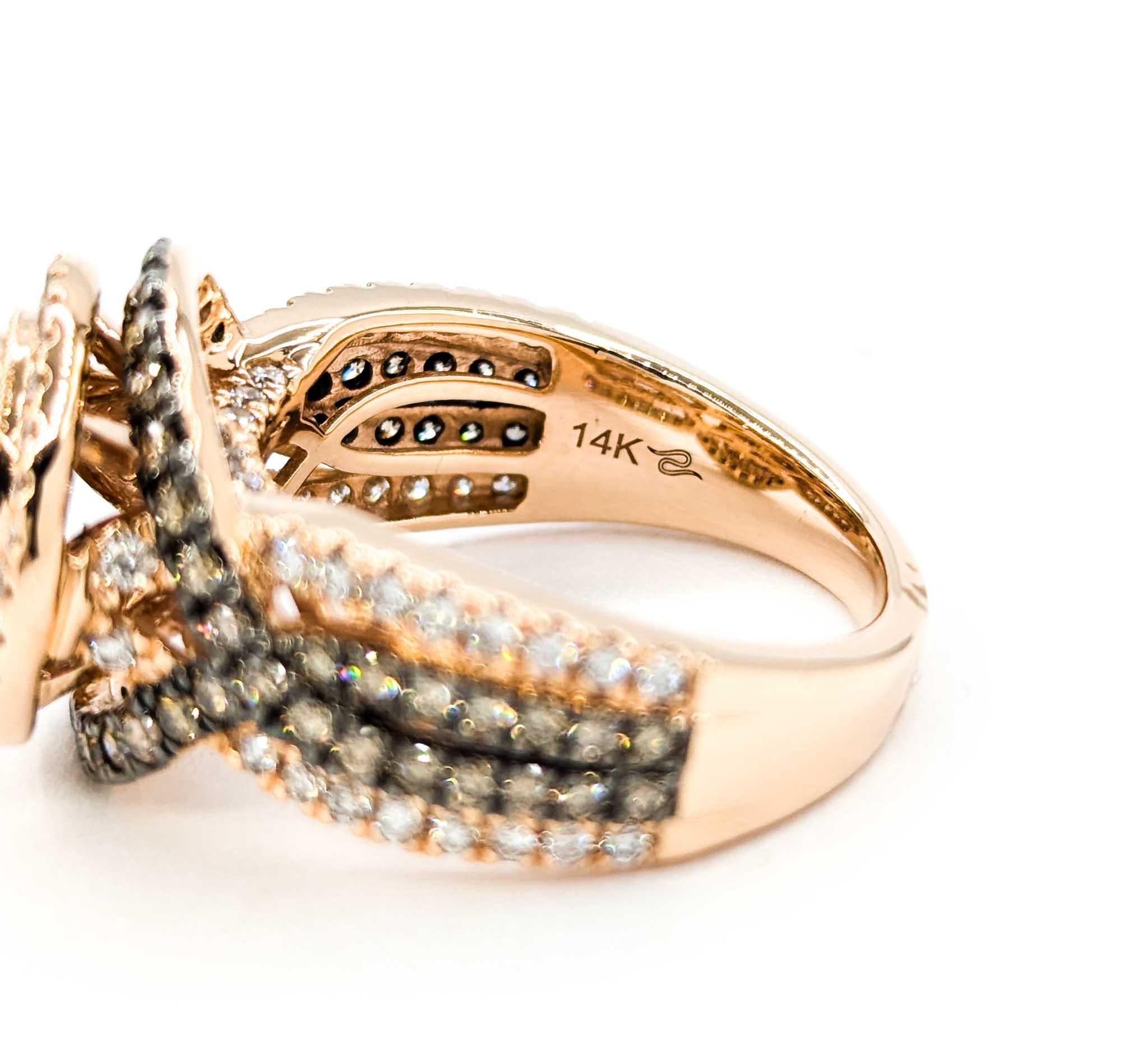 Atemberaubender Champagner- und Weißdiamantring aus 14k Roségold mit Diamanten 3
