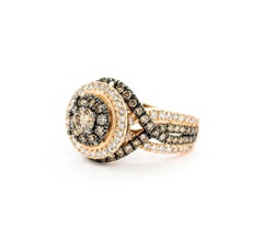 Stunning Champagne & White Diamond Ring in 14k Rose Gold