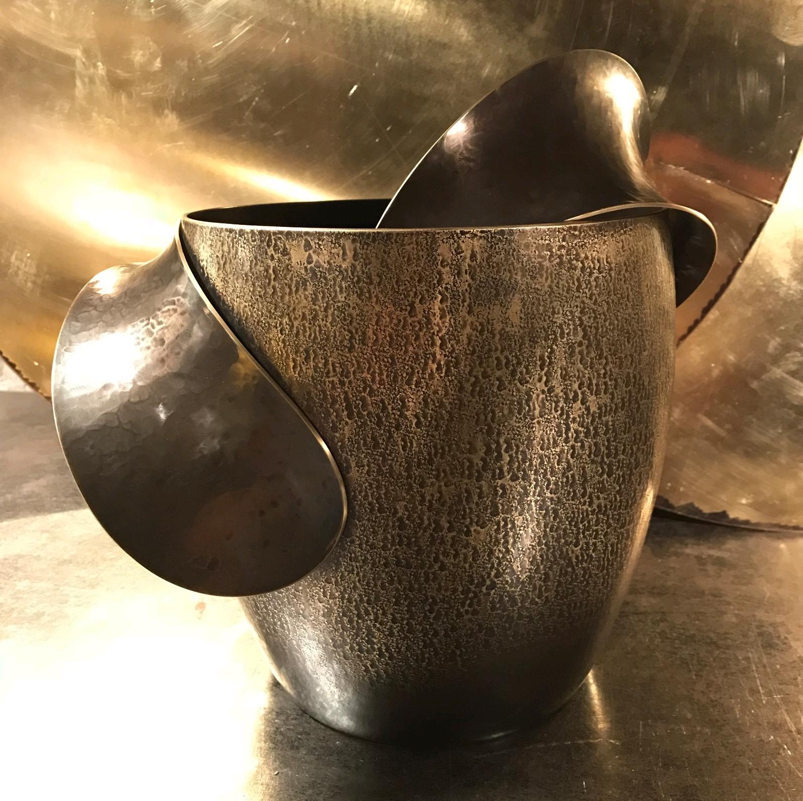Contemporary Stunning Champagne Wine Bucket Cooler, Polished Brass, France