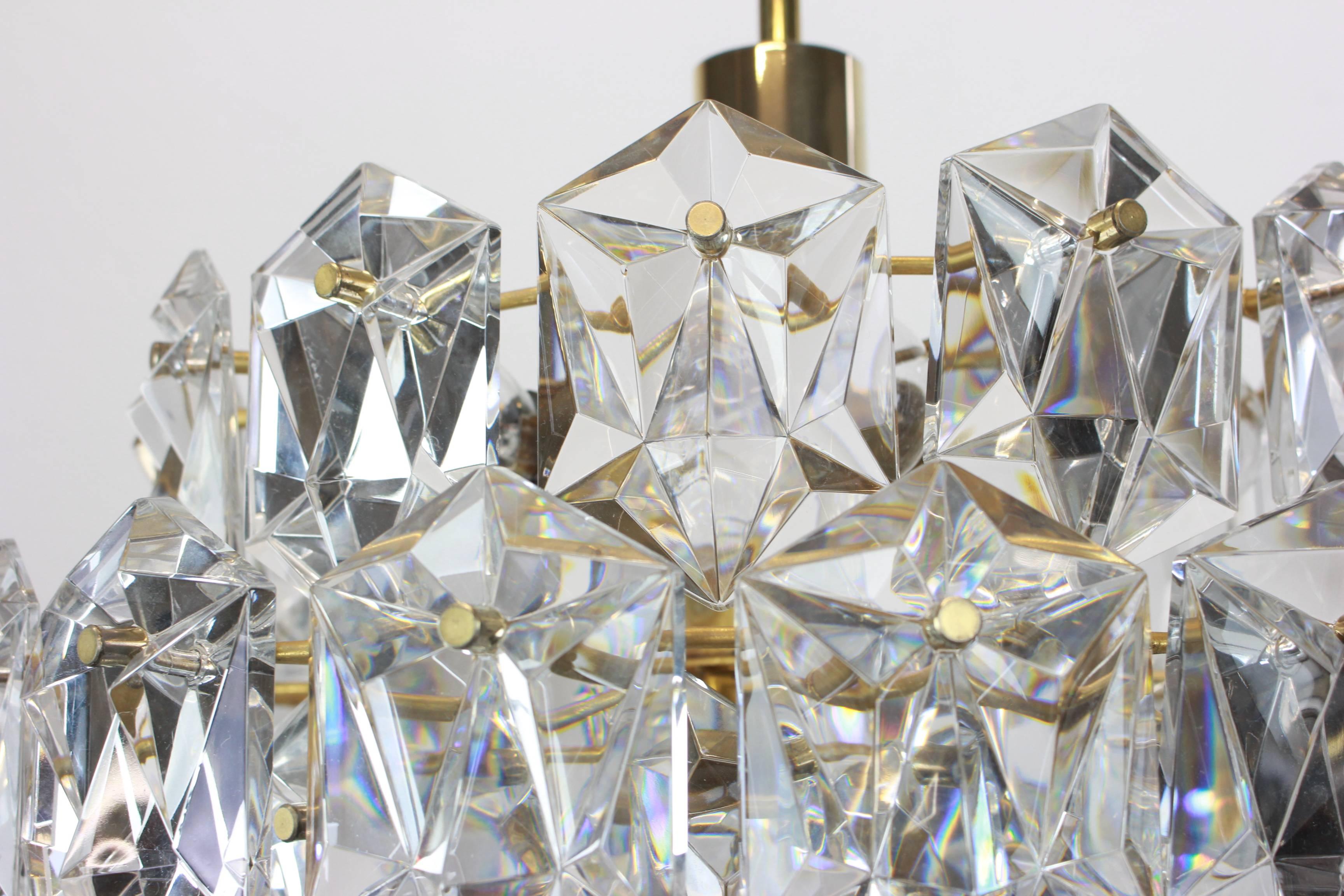 Stunning Chandelier, Brass and Crystal Glass by Kinkeldey, Germany, 1960s In Good Condition In Aachen, NRW