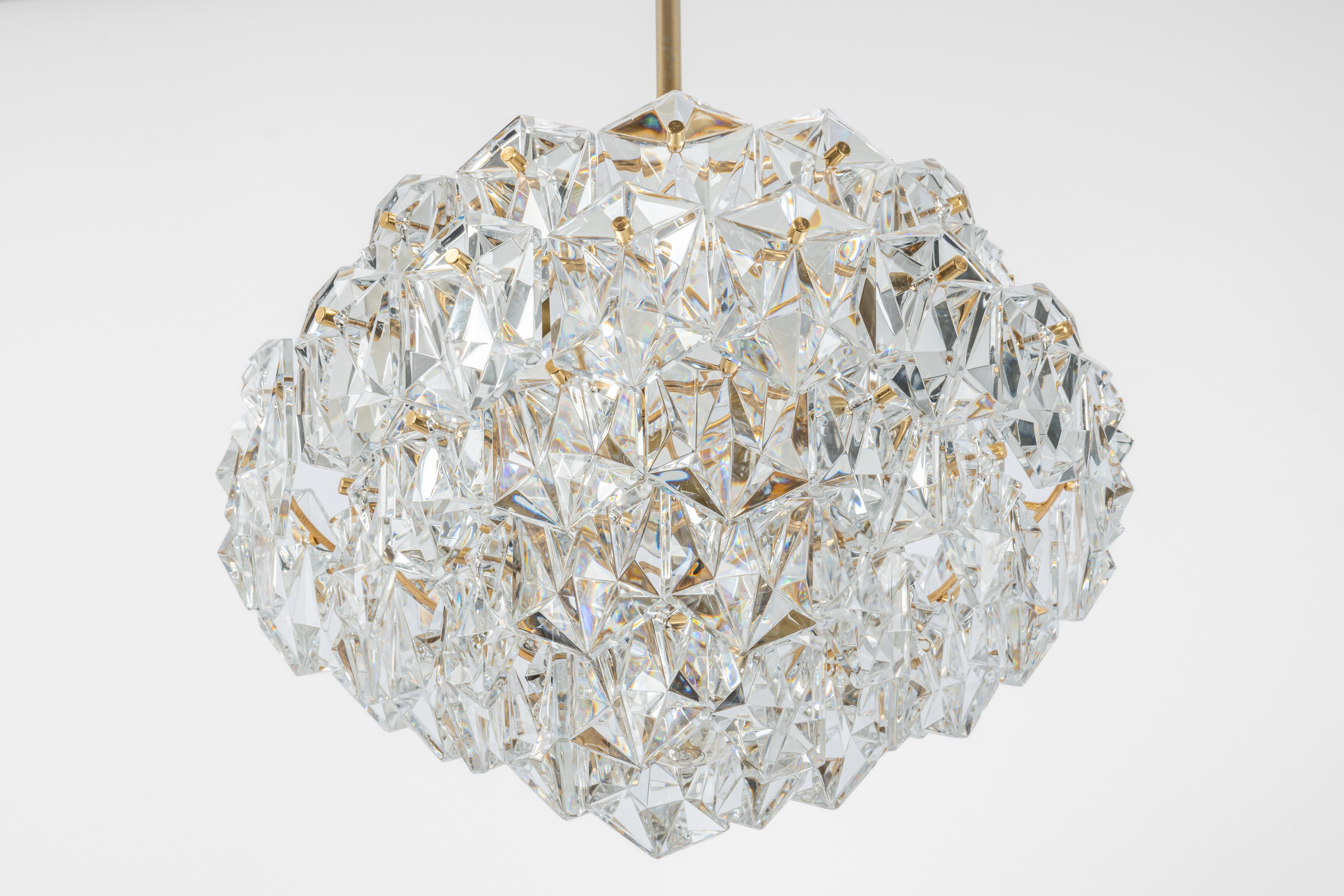 1 of 3 Stunning Chandelier, Brass and Crystal Glass by Kinkeldey, Germany, 1970s For Sale 5