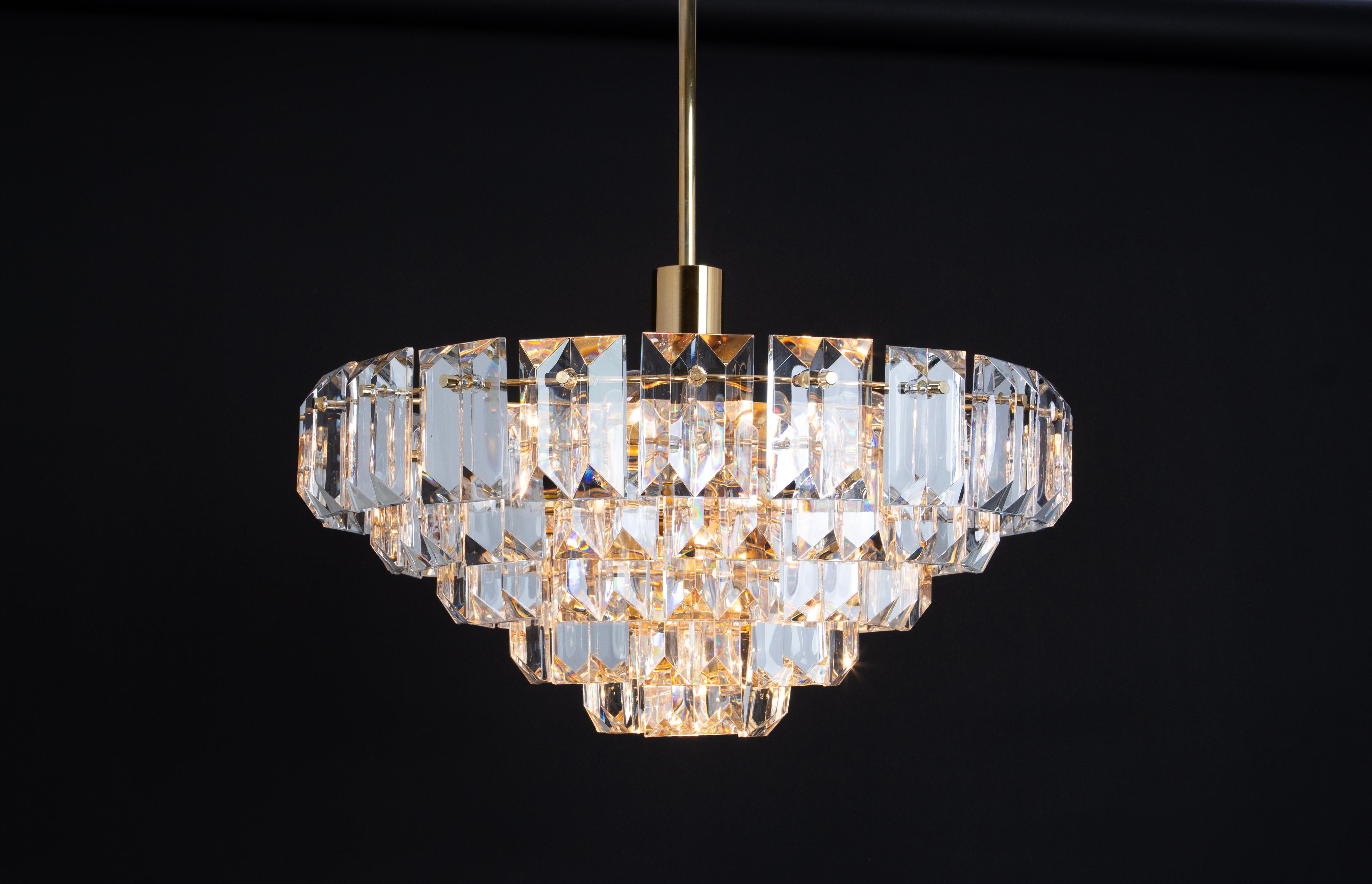 Stunning Chandelier, Brass and Crystal Glass by Kinkeldey, Germany, 1970s For Sale 5