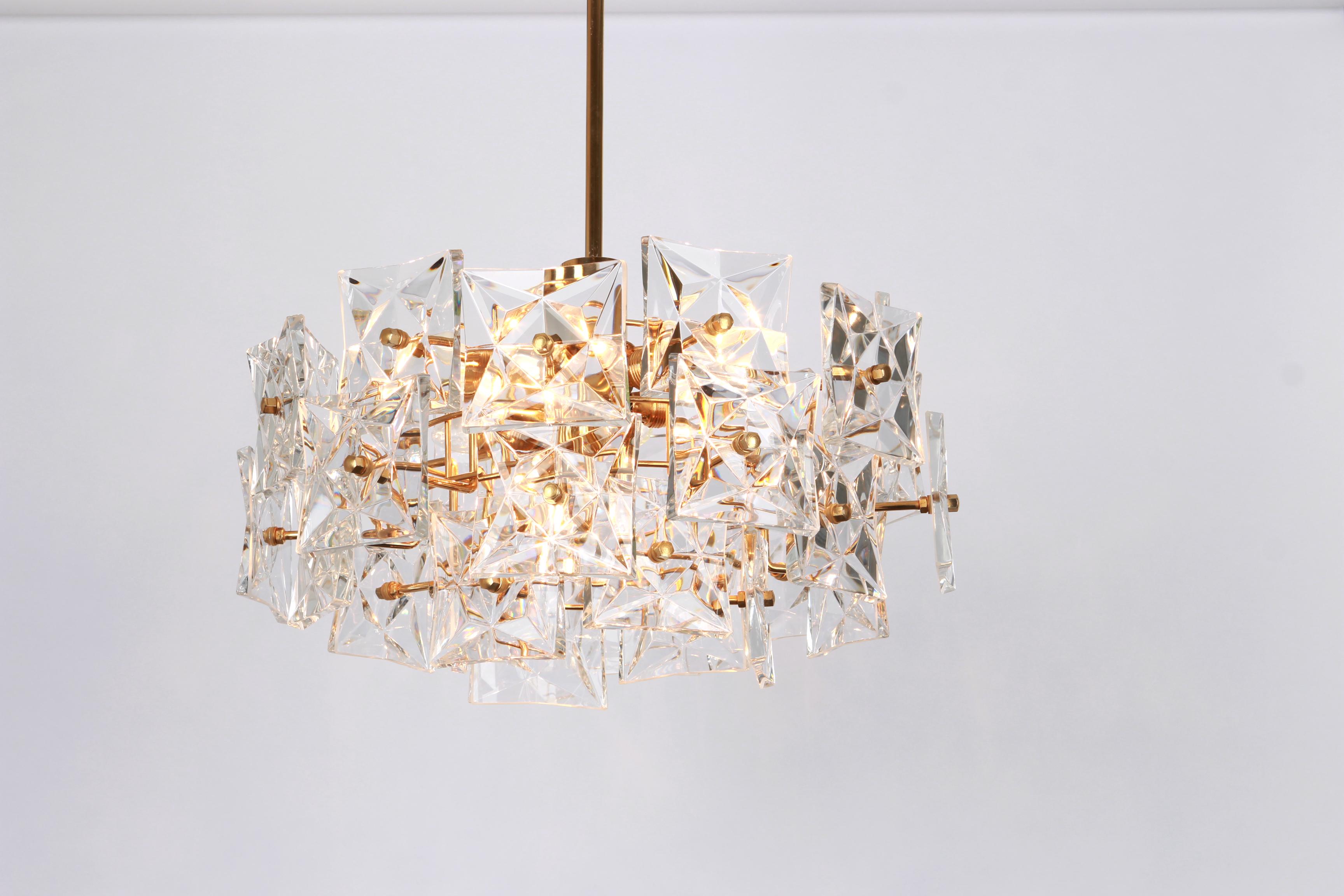Stunning Chandelier, Brass and Crystal Glass by Kinkeldey, Germany, 1970s For Sale 6