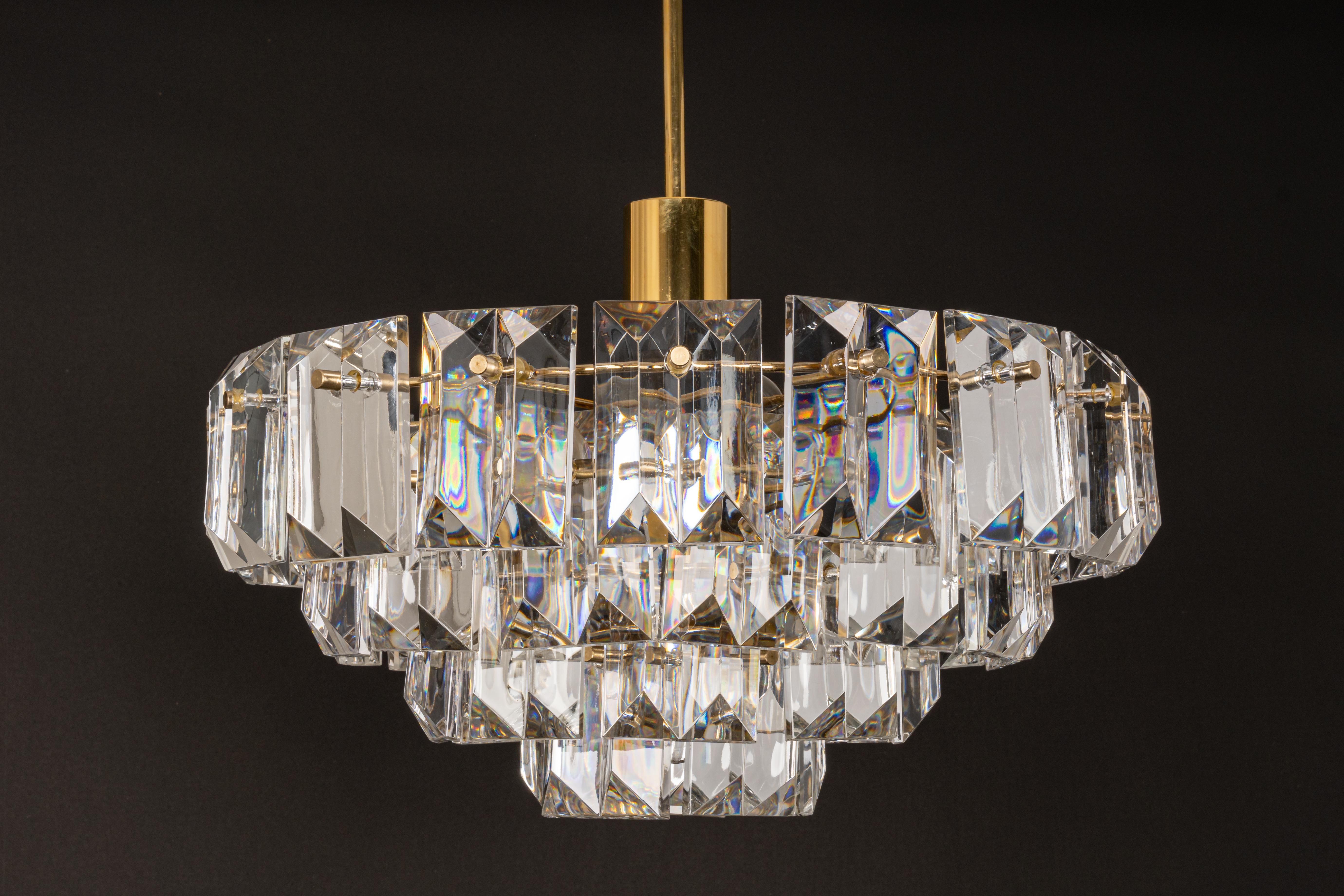 Stunning Chandelier, Brass and Crystal Glass by Kinkeldey, Germany, 1970s For Sale 7