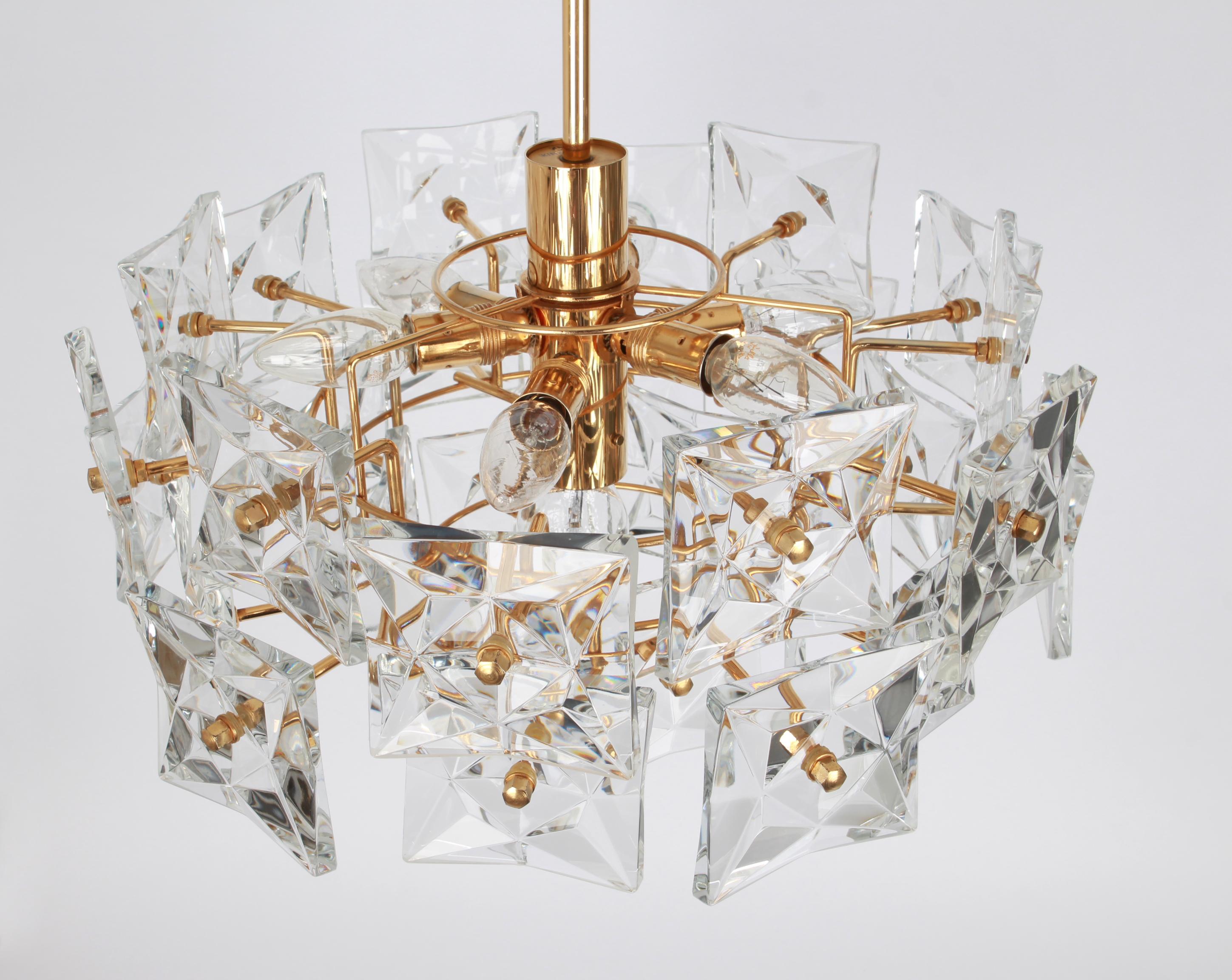 Stunning Chandelier, Brass and Crystal Glass by Kinkeldey, Germany, 1970s For Sale 8