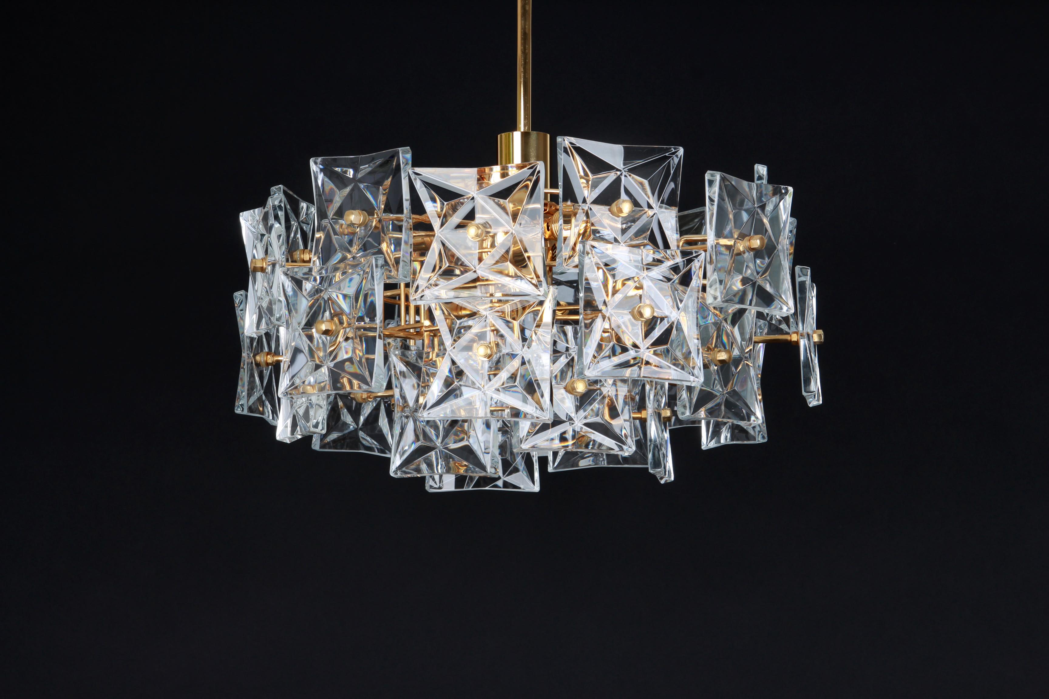 Stunning Chandelier, Brass and Crystal Glass by Kinkeldey, Germany, 1970s For Sale 9