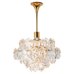 1 of 3 Stunning Chandelier, Brass and Crystal Glass by Kinkeldey, Germany, 1970s