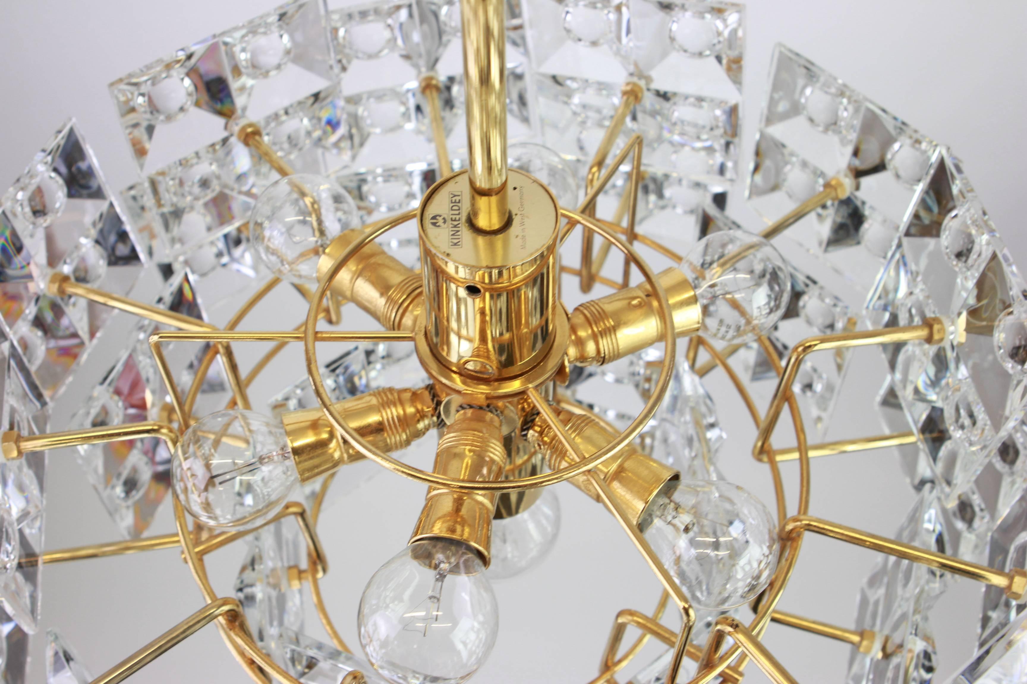 Stunning Chandelier, Brass and Crystal Glass by Kinkeldey, Germany, 1970s In Good Condition In Aachen, NRW