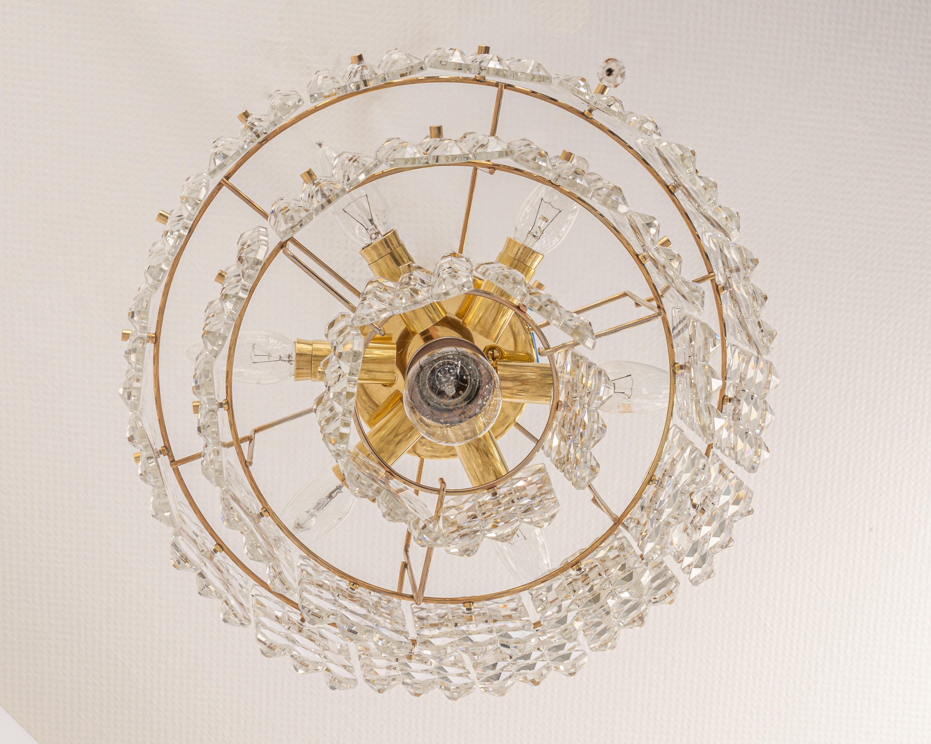 Stunning Chandelier, Brass and Crystal Glass by Kinkeldey, Germany, 1970s In Good Condition In Aachen, NRW
