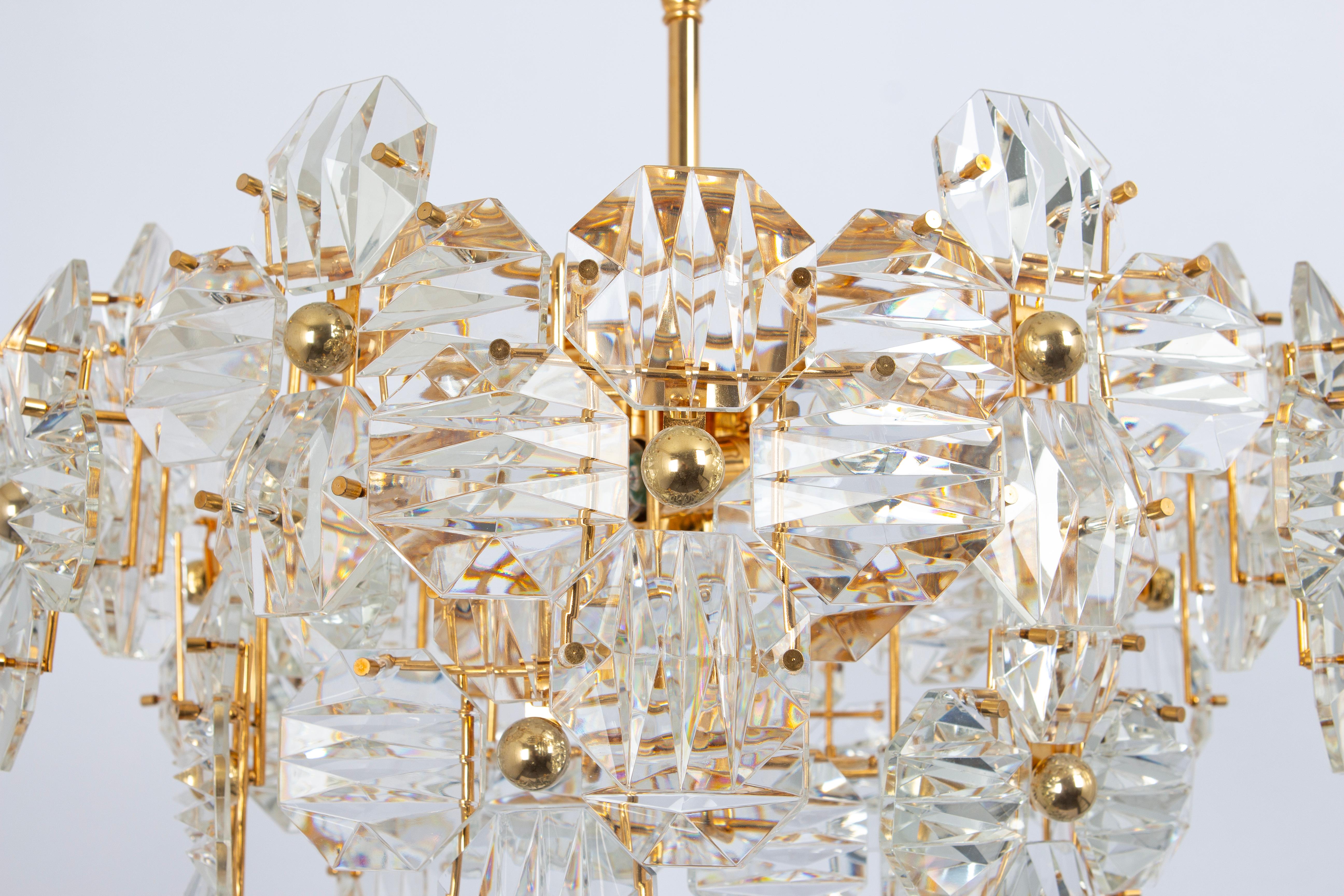 1 of 2 Stunning Chandelier, Brass and Crystal Glass by Kinkeldey, Germany, 1970s For Sale 1