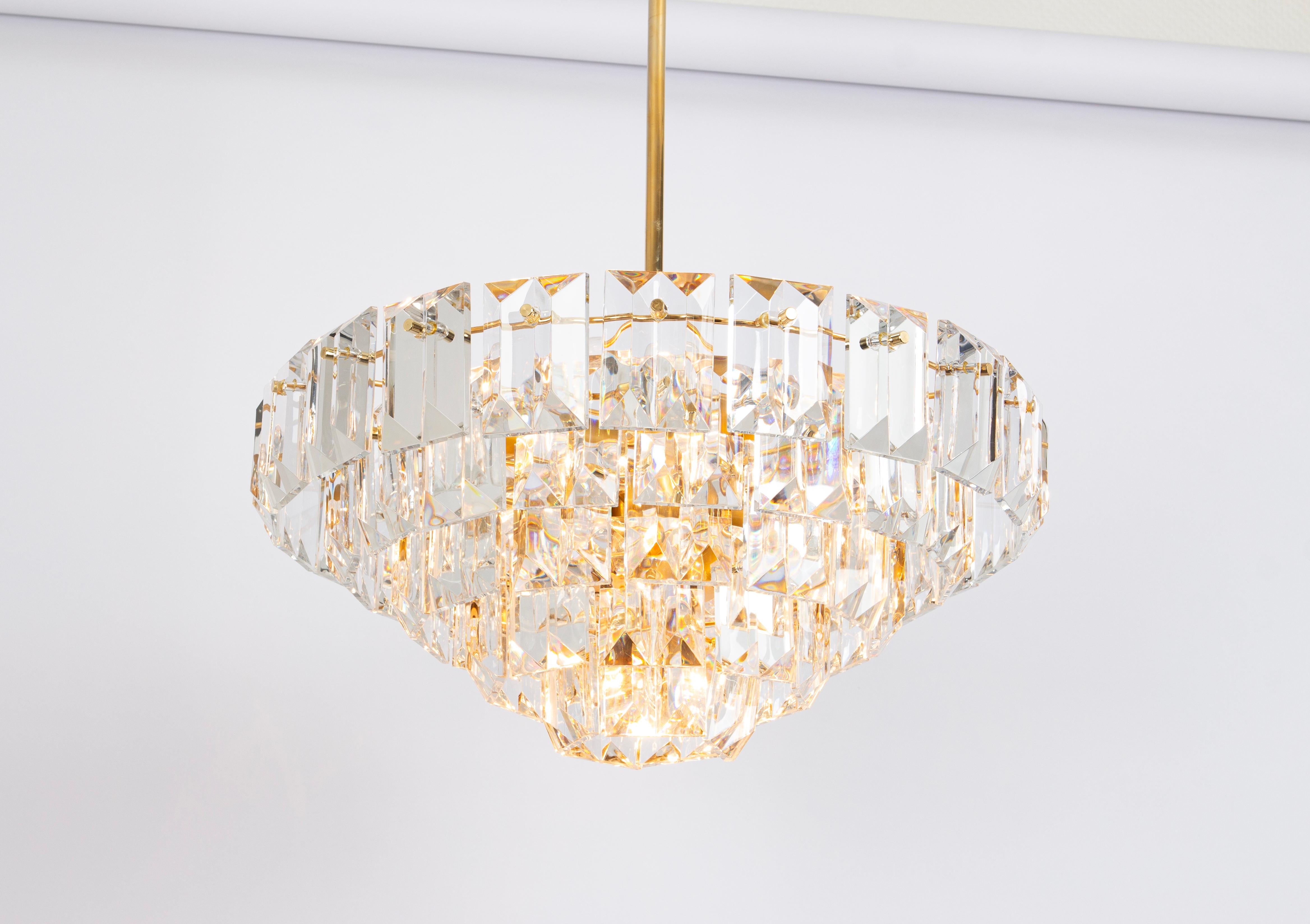 Late 20th Century Stunning Chandelier, Brass and Crystal Glass by Kinkeldey, Germany, 1970s For Sale