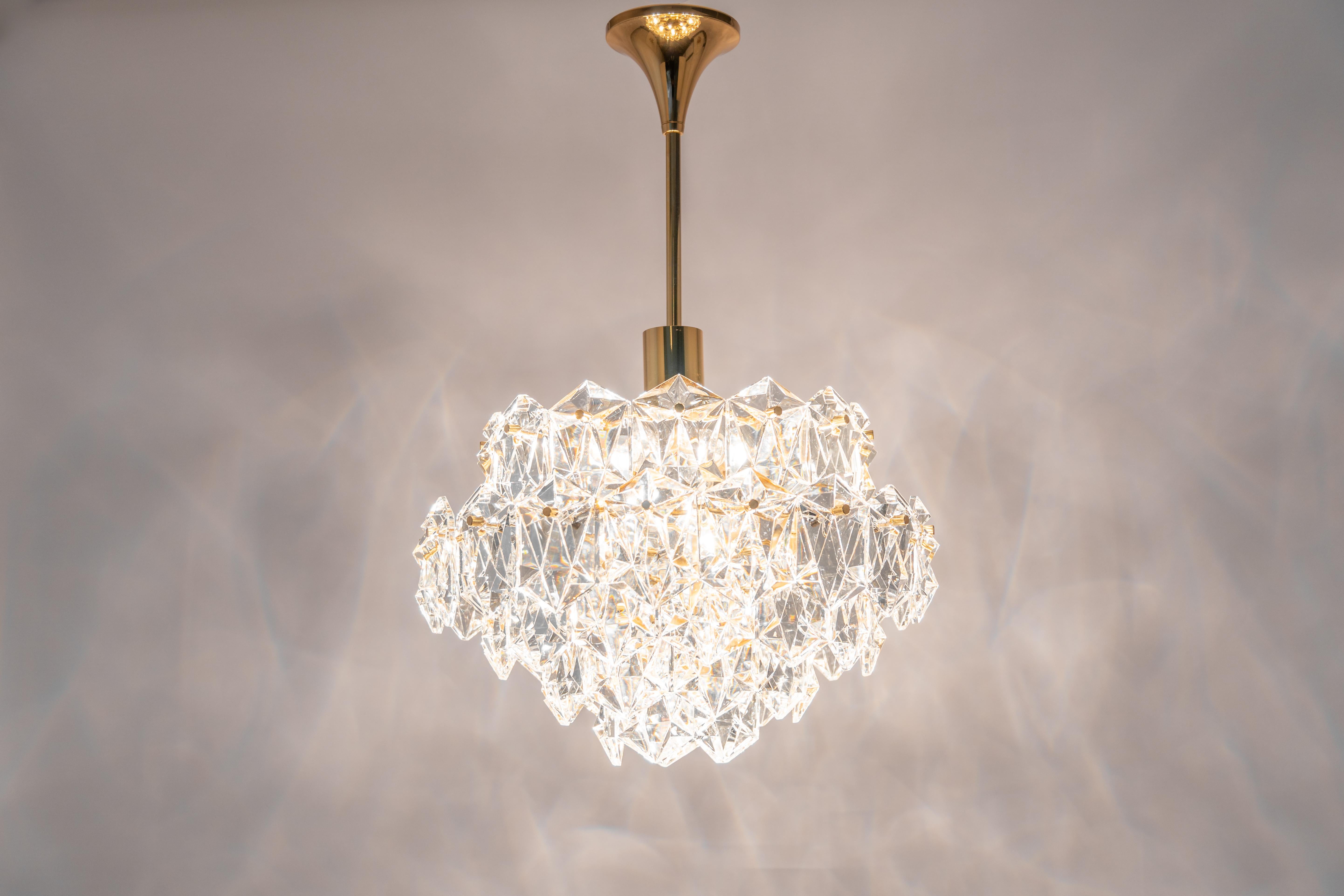 1 of 3 Stunning Chandelier, Brass and Crystal Glass by Kinkeldey, Germany, 1970s For Sale 1
