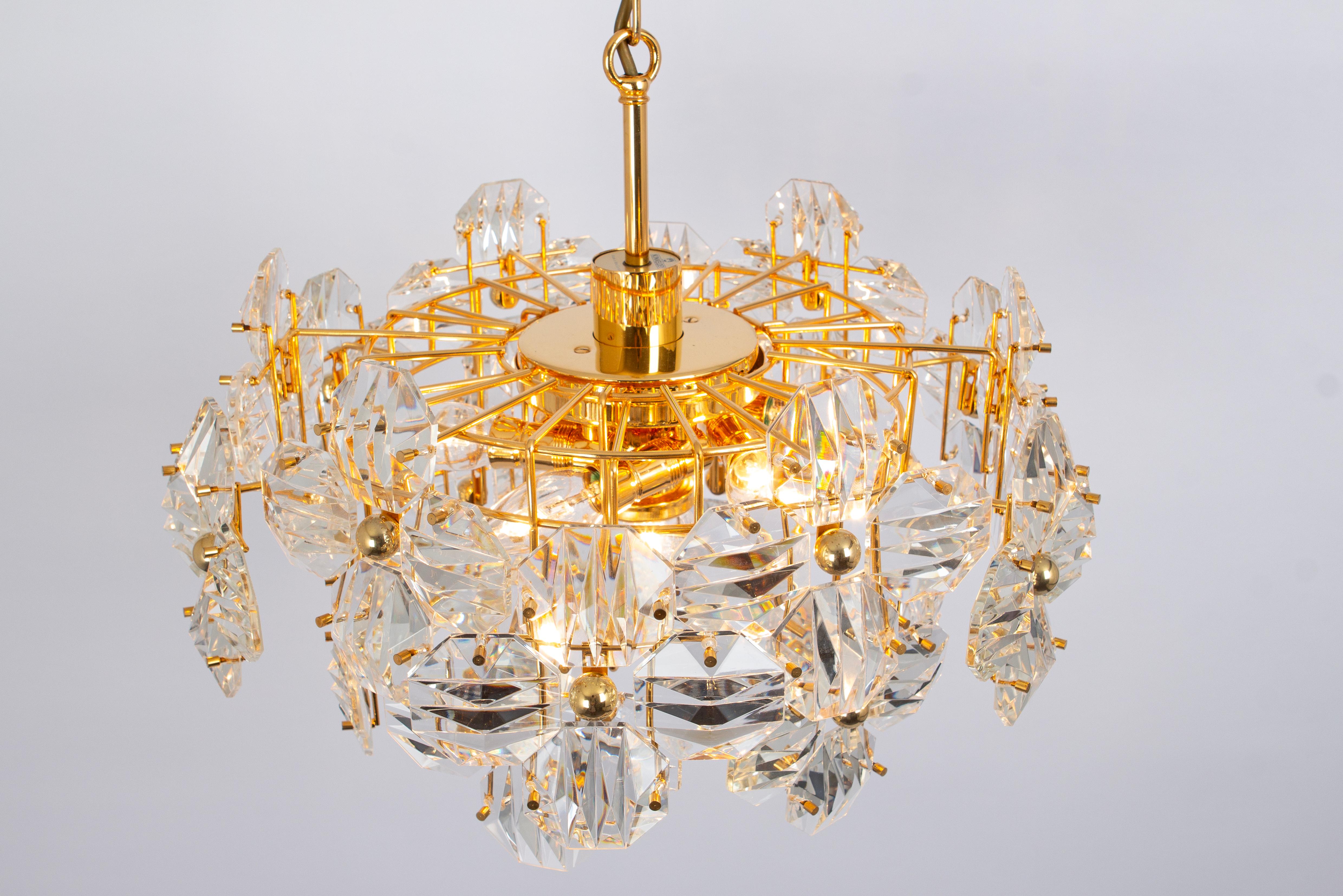 1 of 2 Stunning Chandelier, Brass and Crystal Glass by Kinkeldey, Germany, 1970s For Sale 2