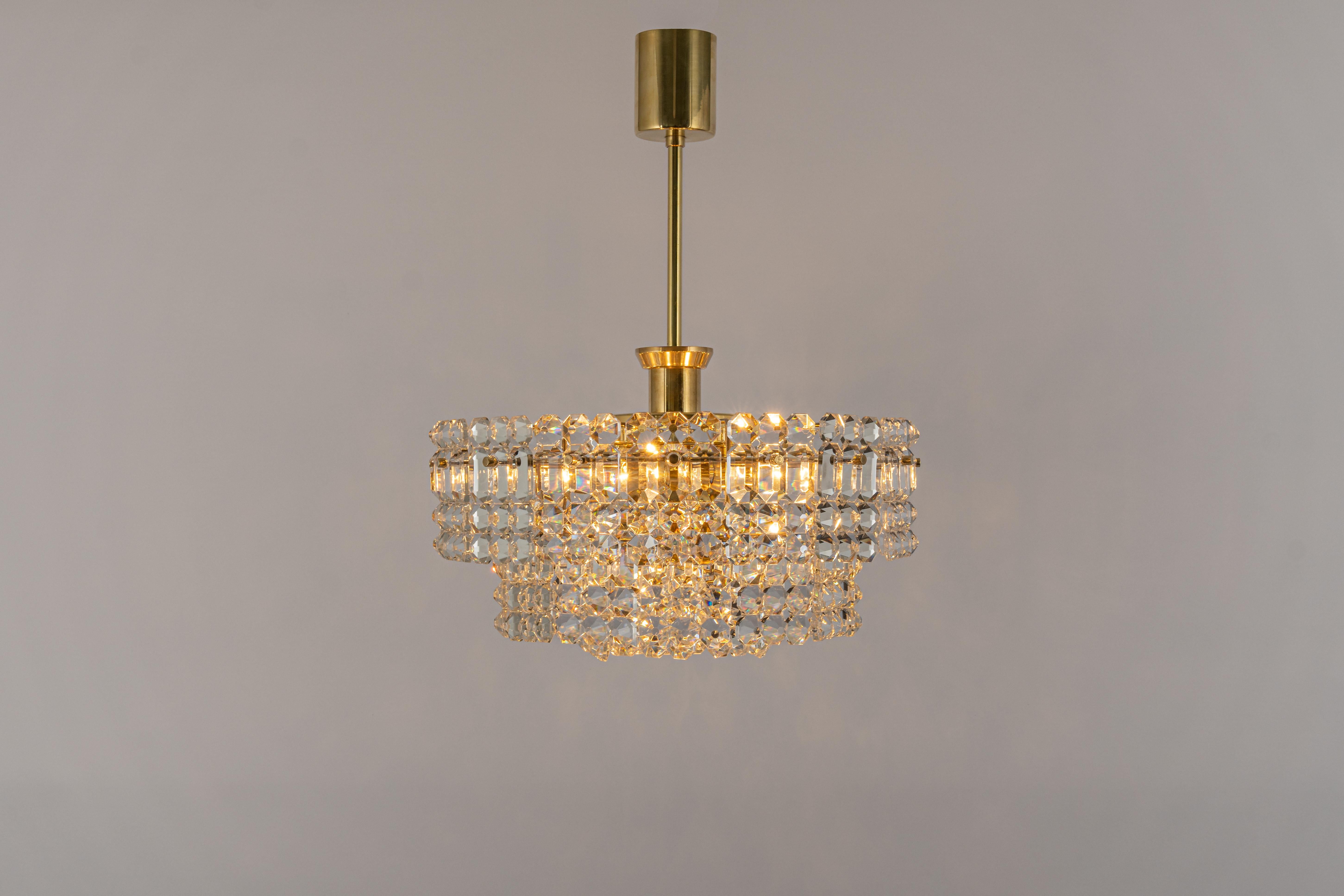 Stunning Chandelier, Brass and Crystal Glass by Kinkeldey, Germany, 1970s 2