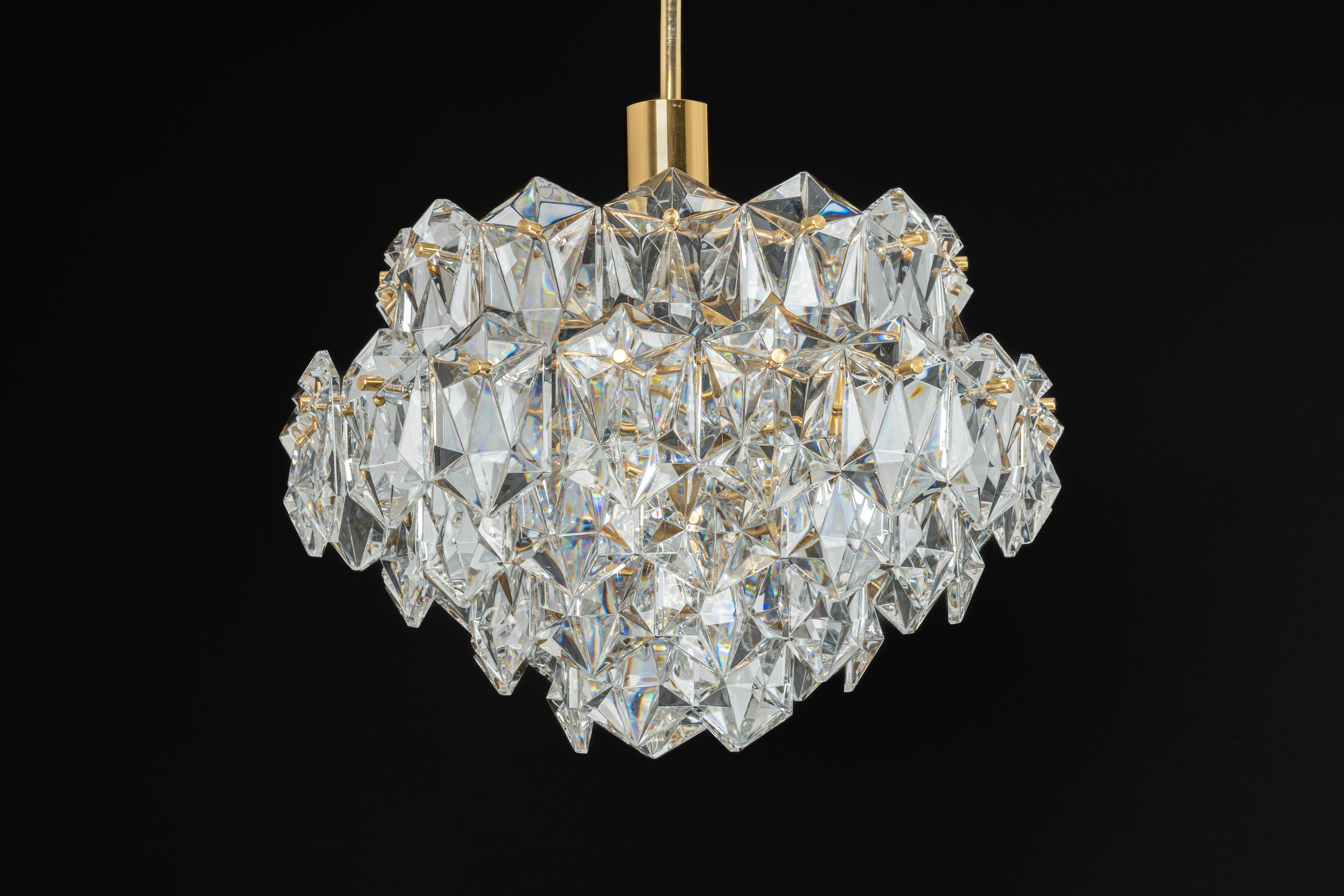 1 of 3 Stunning Chandelier, Brass and Crystal Glass by Kinkeldey, Germany, 1970s For Sale 2
