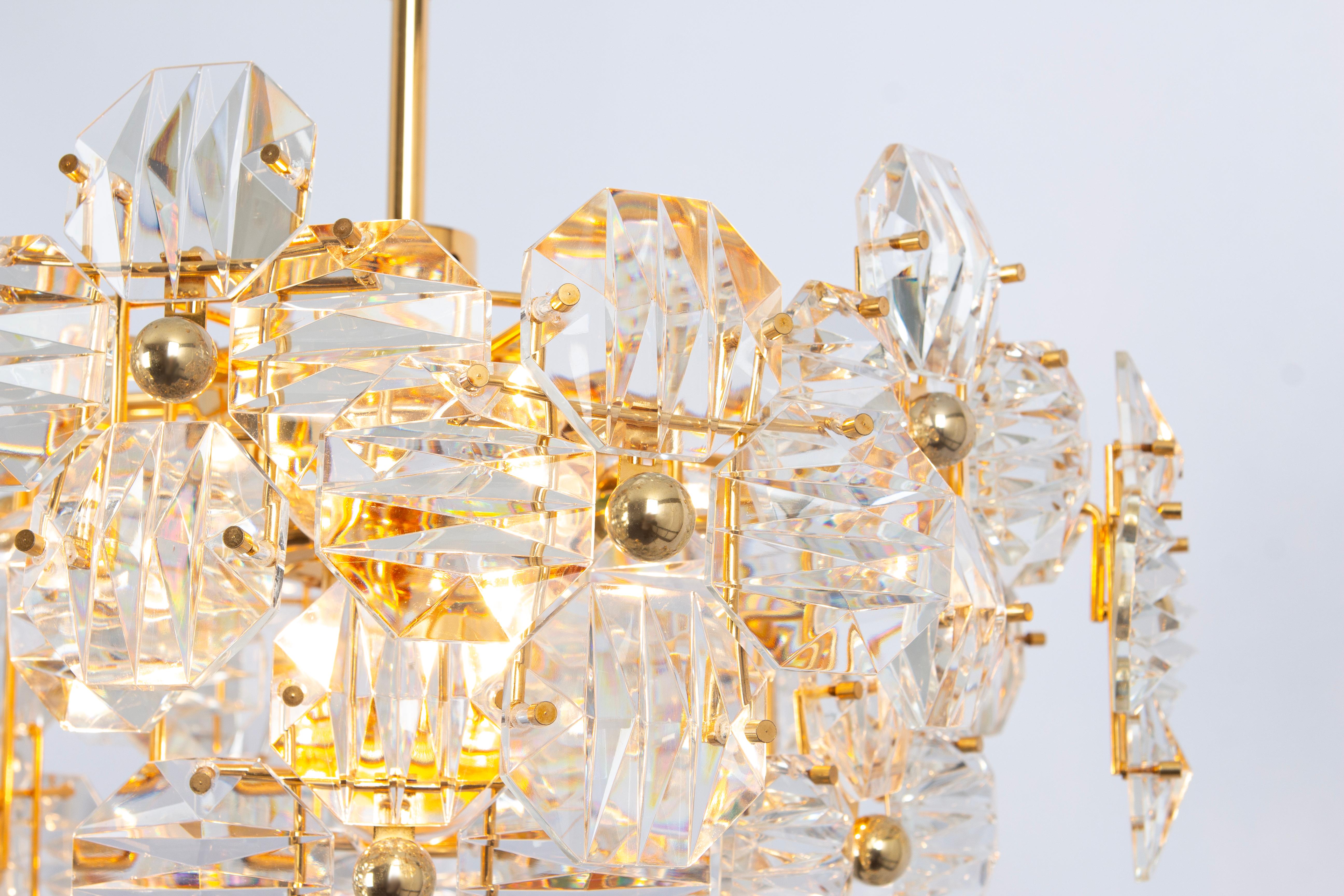 1 of 2 Stunning Chandelier, Brass and Crystal Glass by Kinkeldey, Germany, 1970s For Sale 3