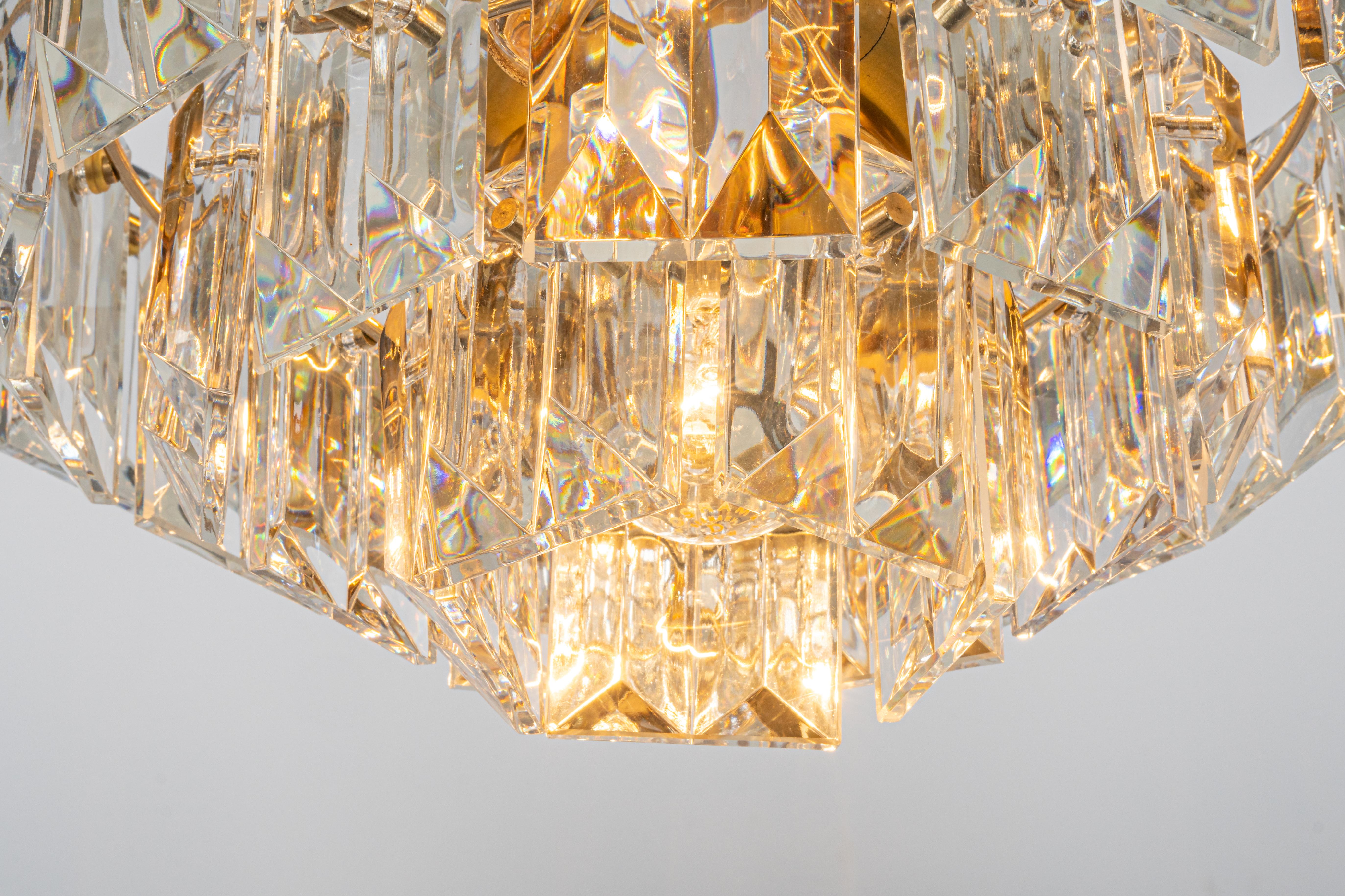 Stunning Chandelier, Brass and Crystal Glass by Kinkeldey, Germany, 1970s For Sale 3