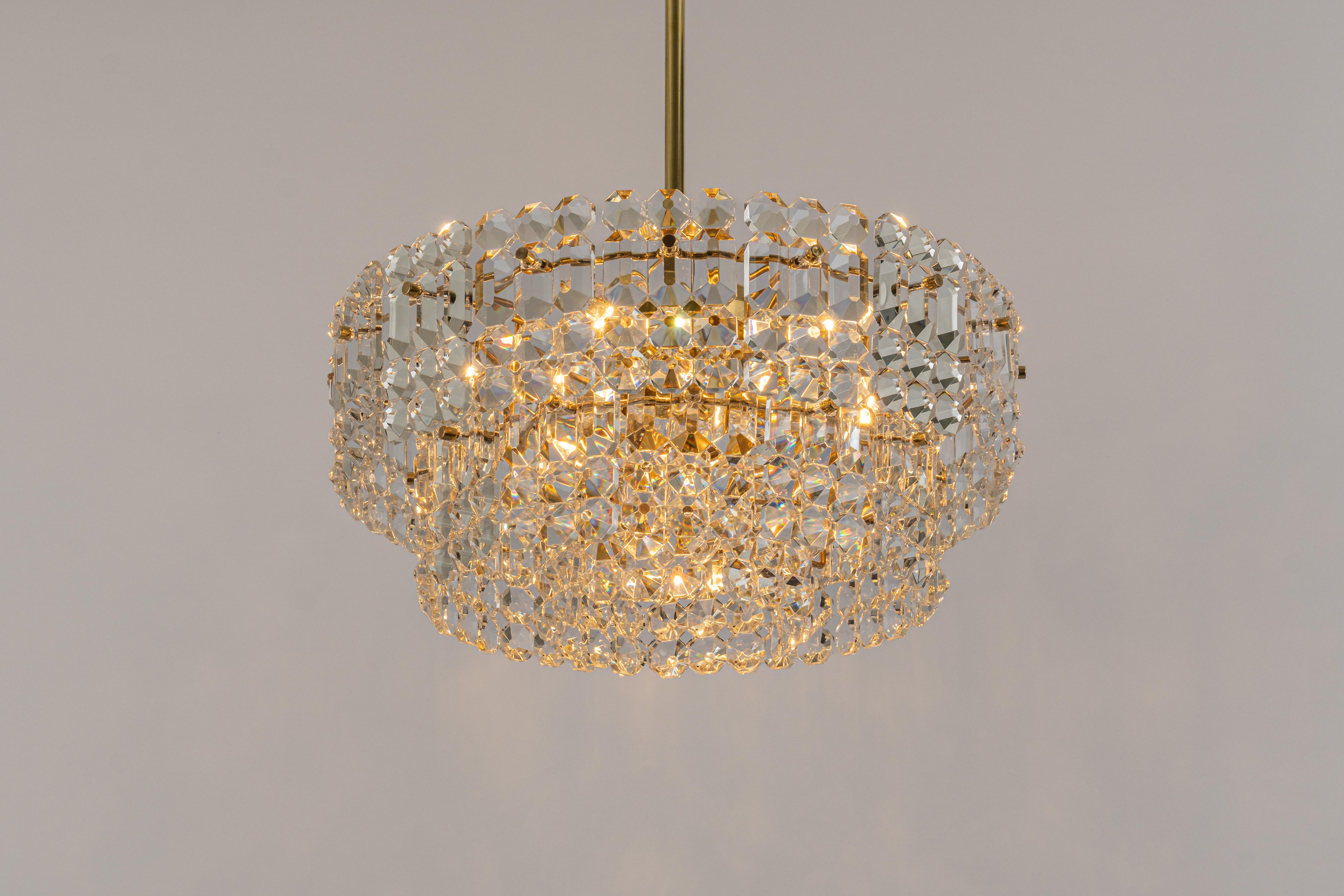 Stunning Chandelier, Brass and Crystal Glass by Kinkeldey, Germany, 1970s 3