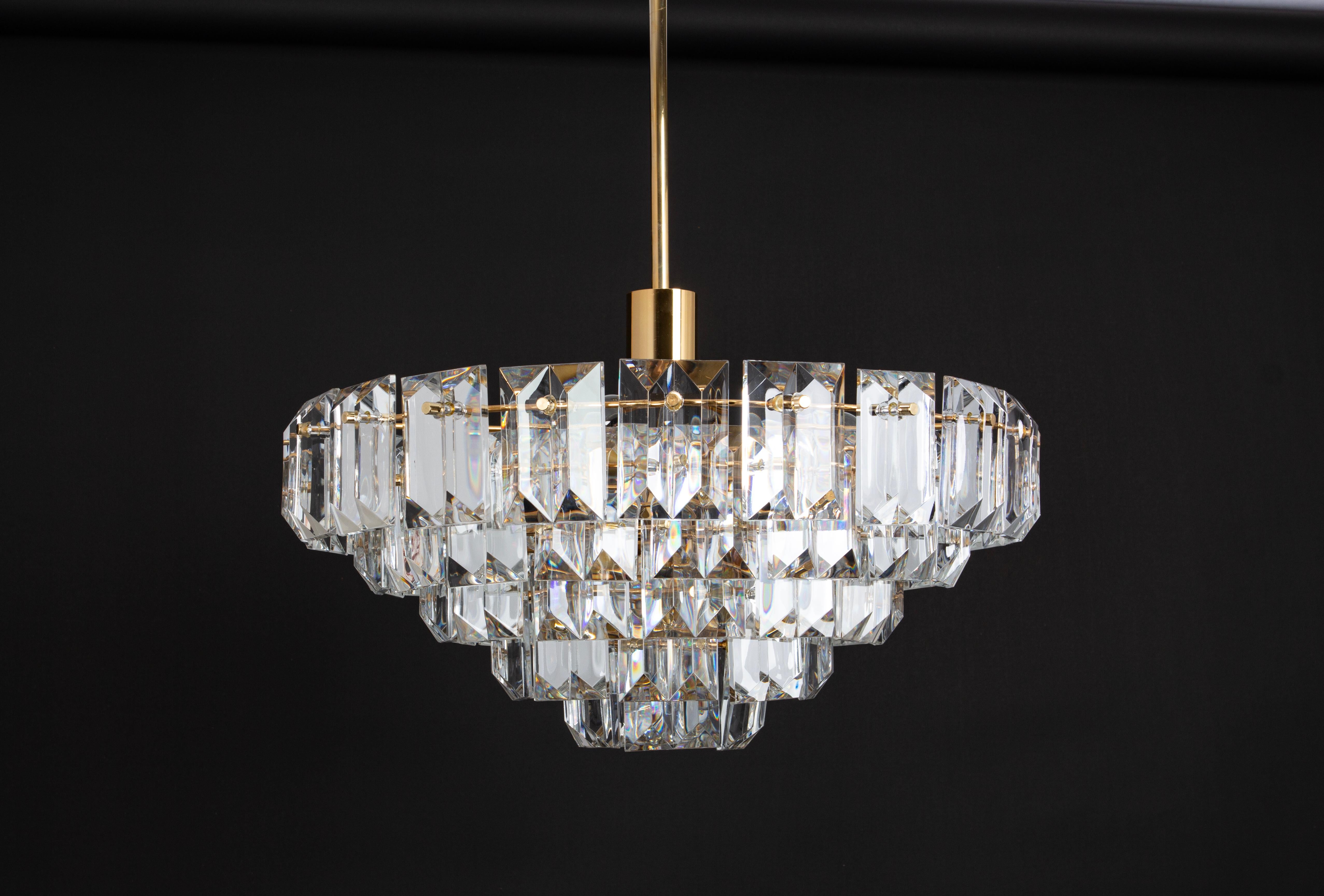 Stunning Chandelier, Brass and Crystal Glass by Kinkeldey, Germany, 1970s For Sale 3