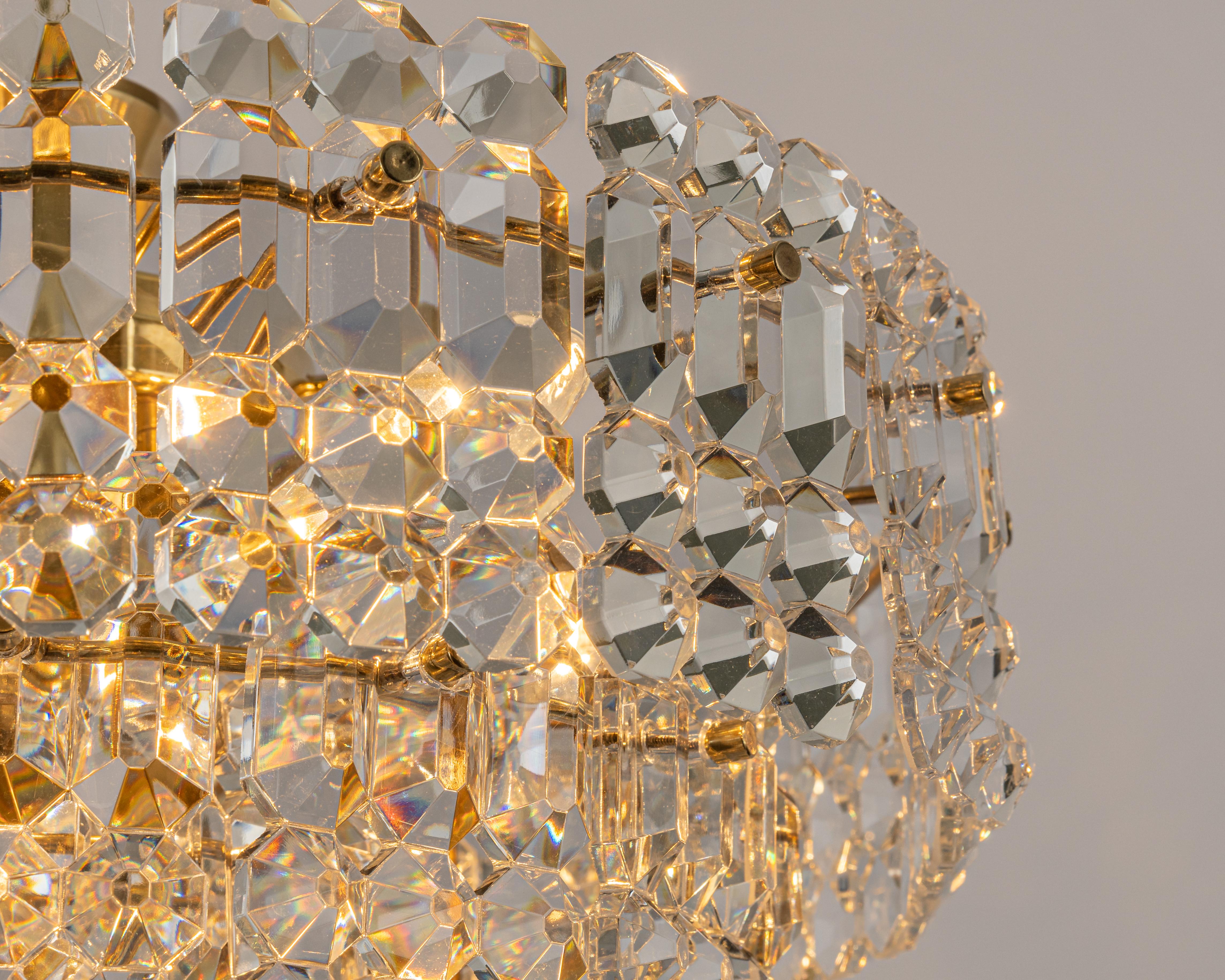 Stunning Chandelier, Brass and Crystal Glass by Kinkeldey, Germany, 1970s 4