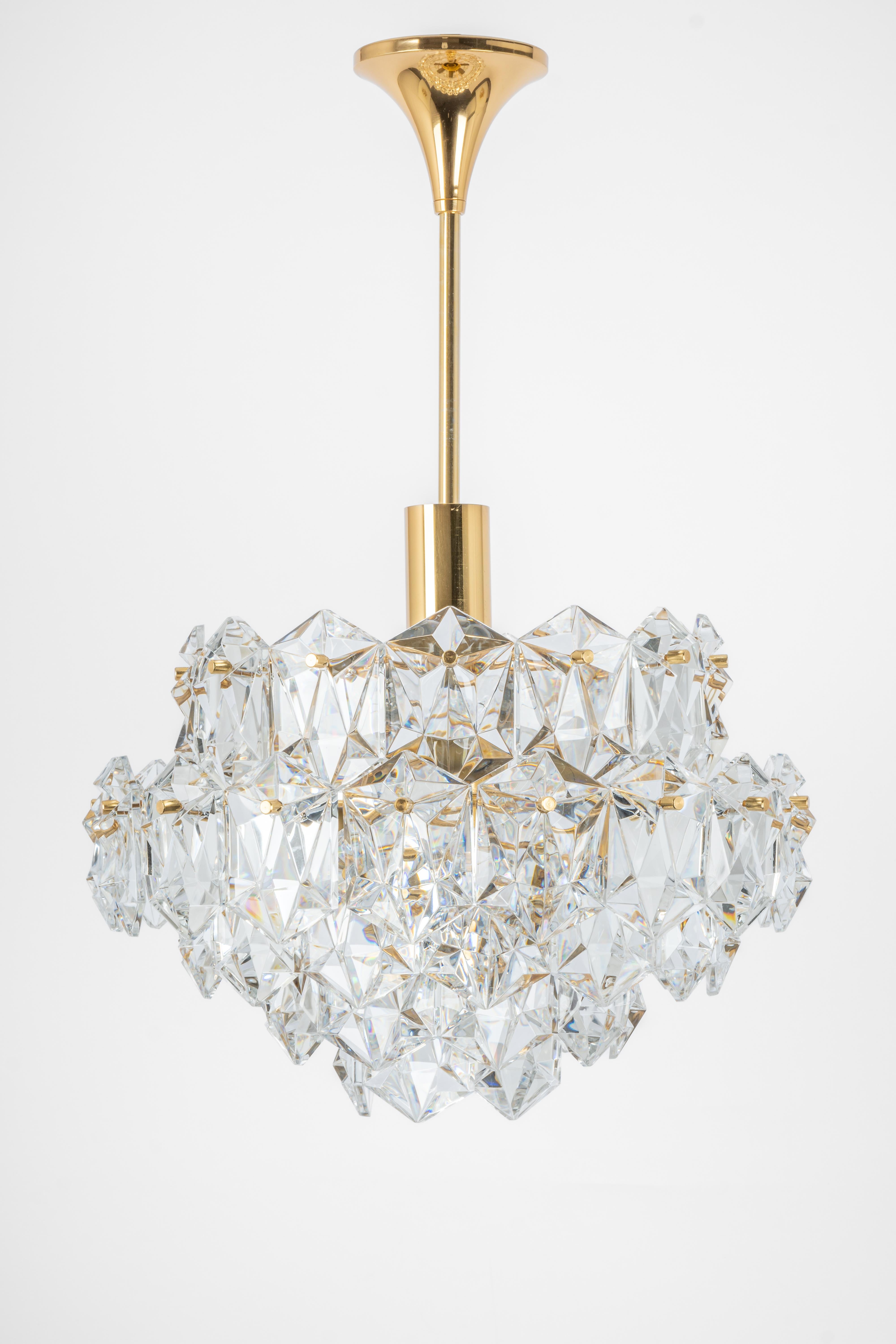 1 of 3 Stunning Chandelier, Brass and Crystal Glass by Kinkeldey, Germany, 1970s For Sale 4