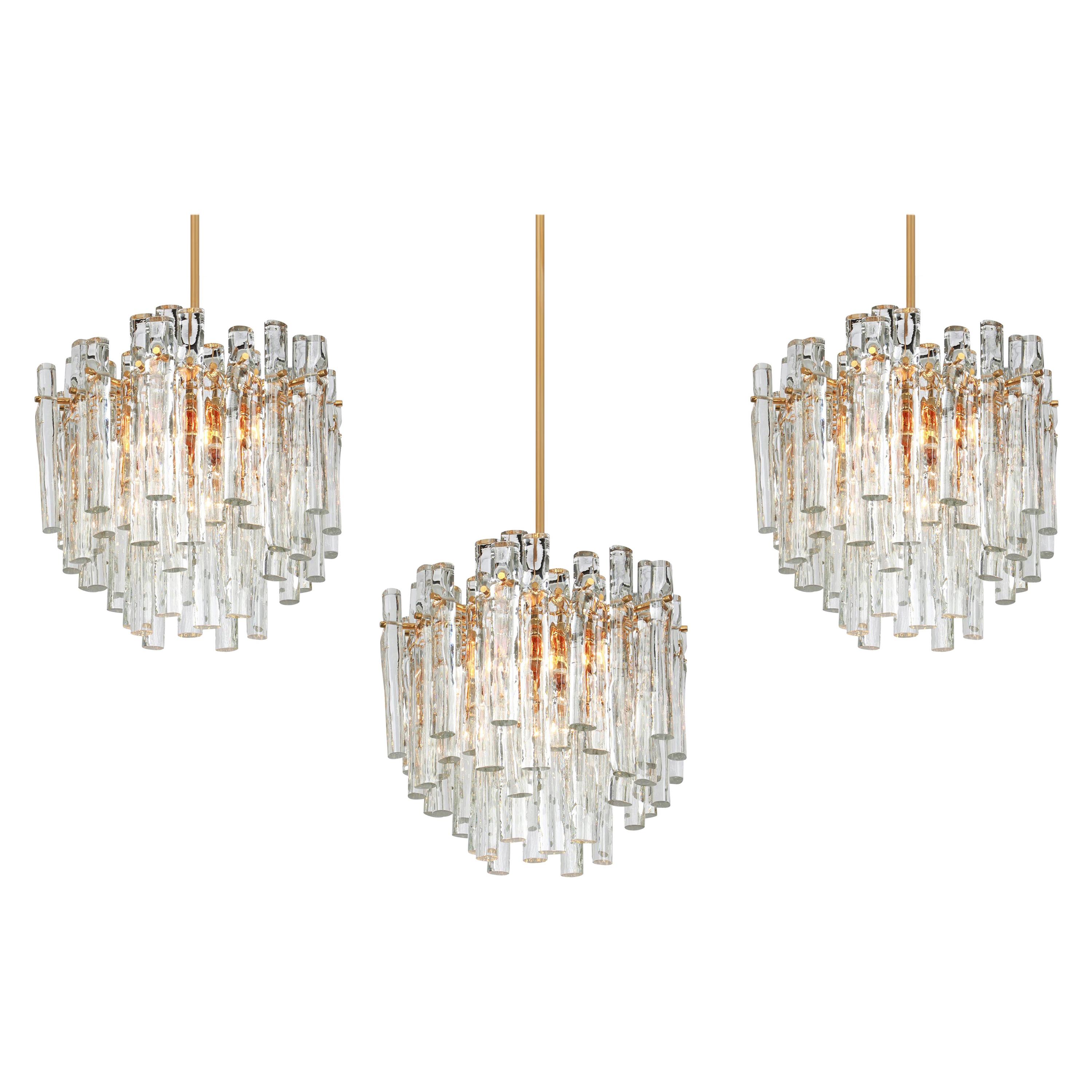 1 of 2 Stunning Chandelier, Brass and Crystal Glass by Kinkeldey