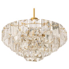 Superbe lustre en laiton et verre de cristal de Kinkeldey, Allemagne, 1970