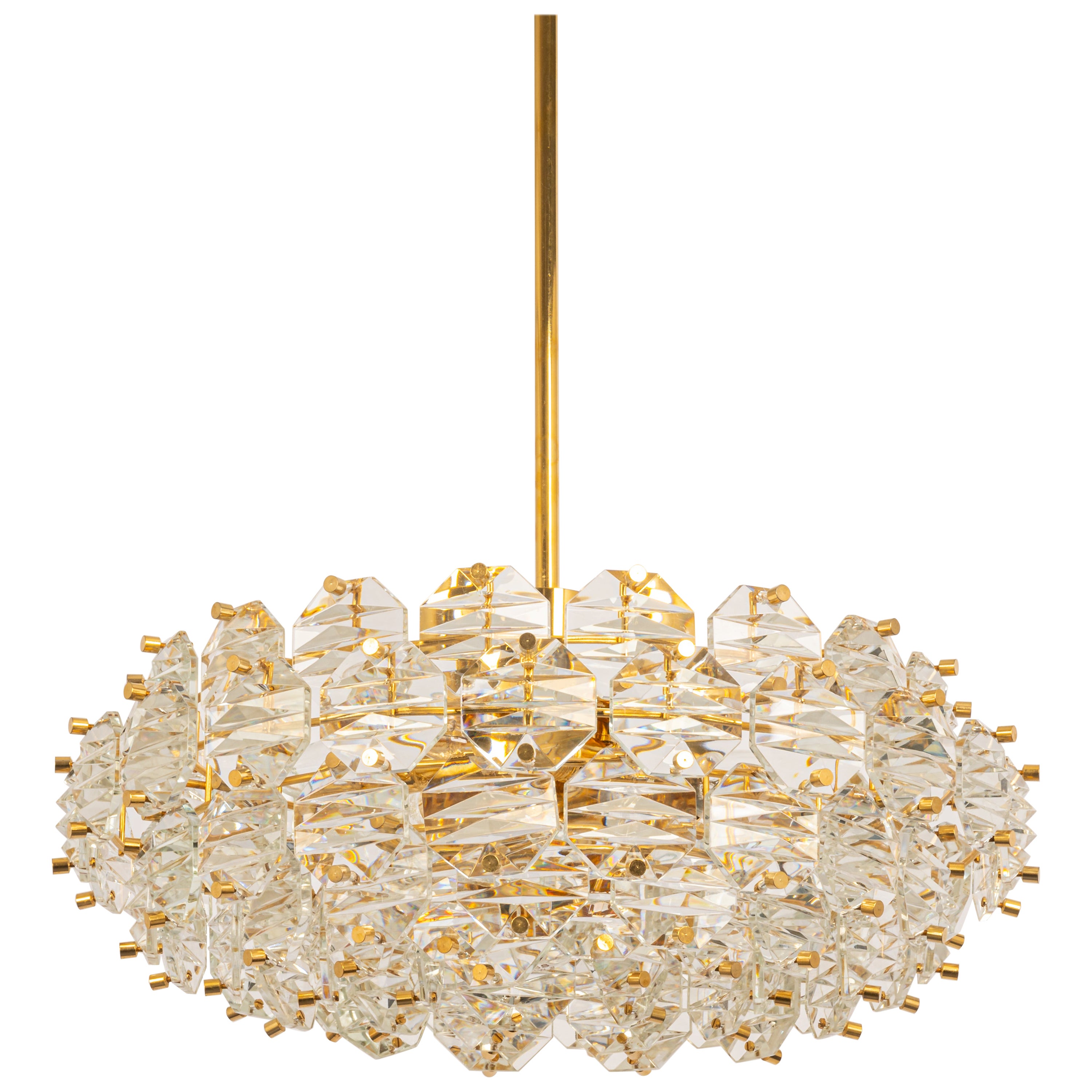 Stunning Chandelier, Brass and Crystal Glass by Kinkeldey, Germany, 1970s