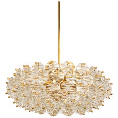 Superbe lustre en laiton et verre de cristal de Kinkeldey, Allemagne, 1970