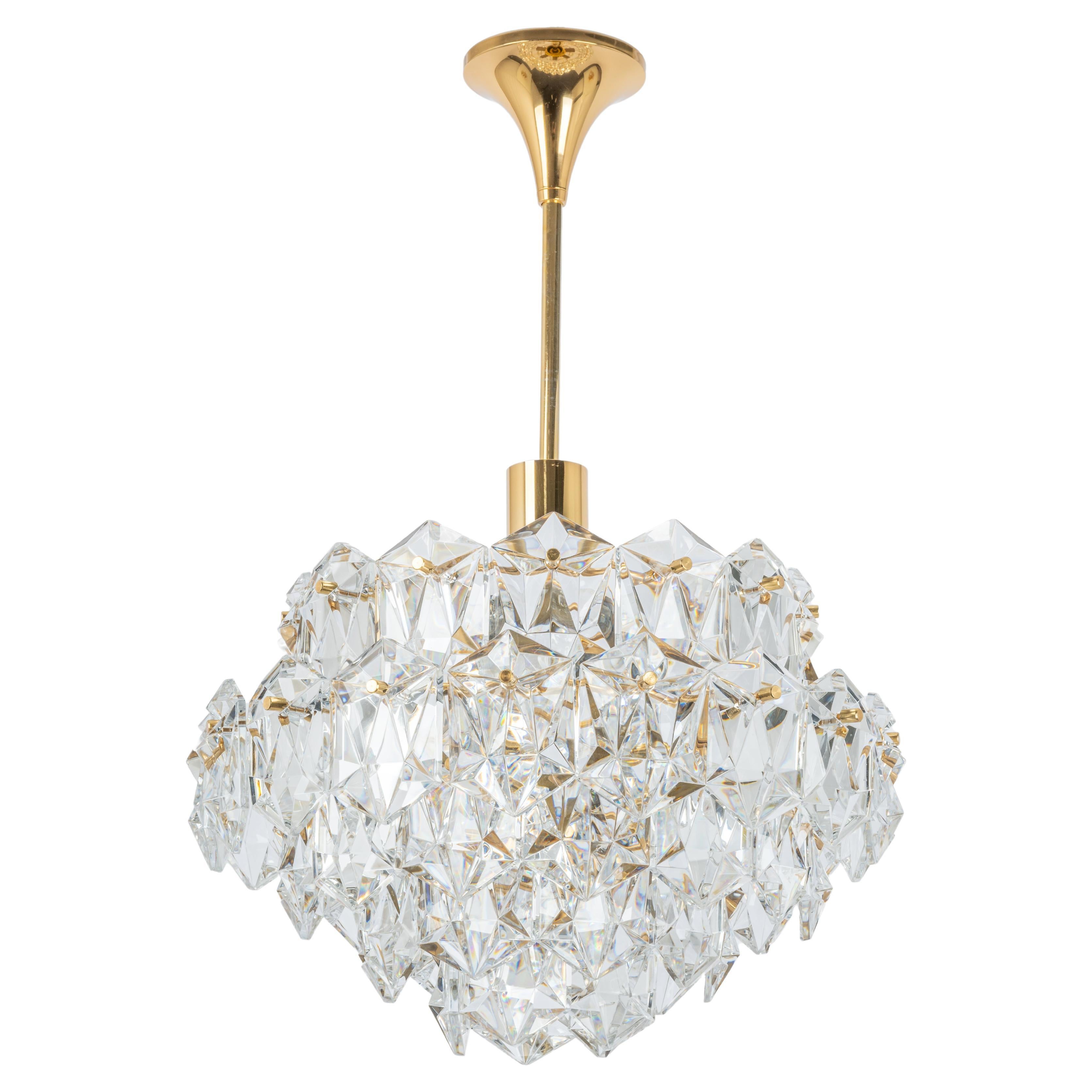 1 of 3 Stunning Chandelier, Brass and Crystal Glass by Kinkeldey, Germany, 1970s For Sale