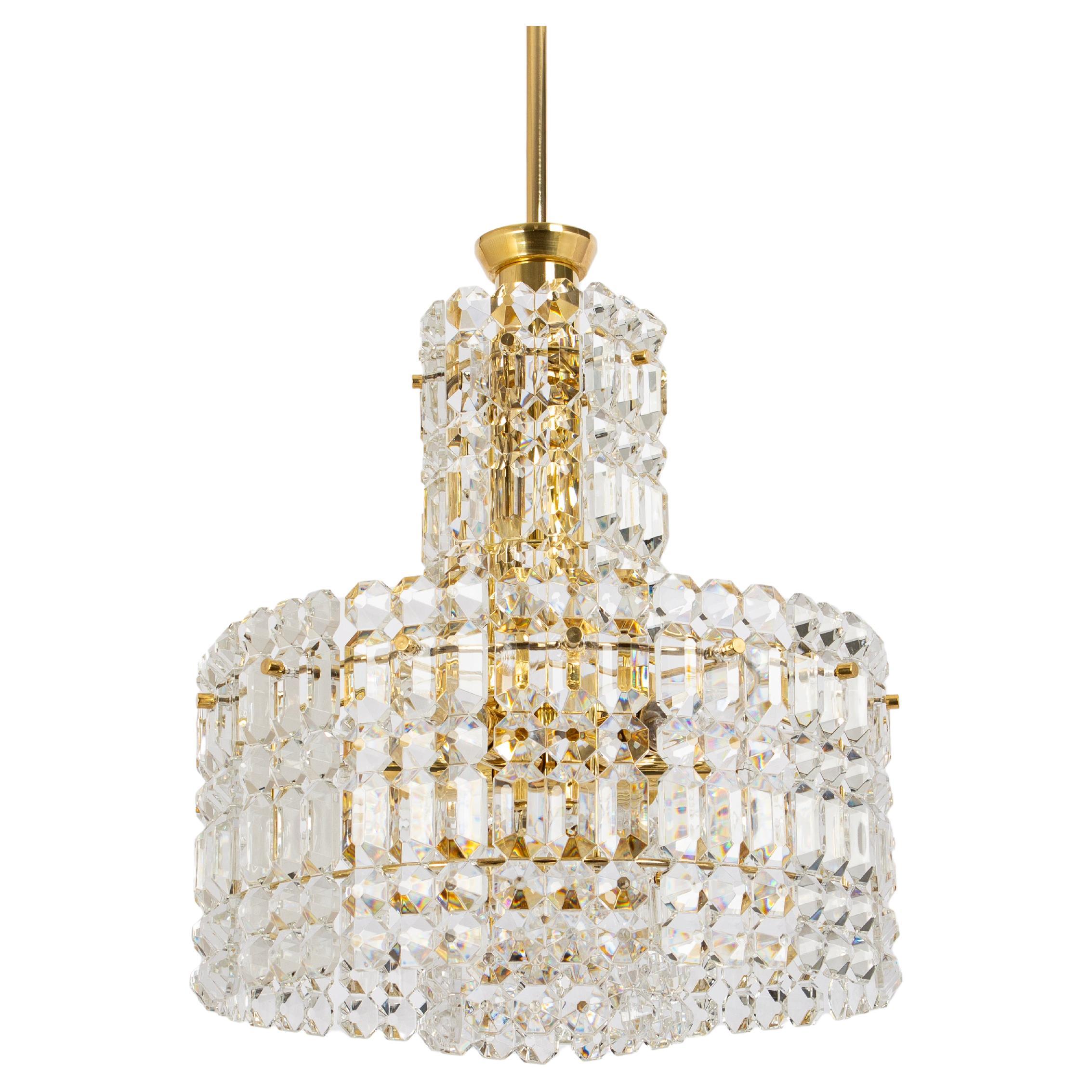 Stunning Chandelier, Brass and Crystal Glass by Kinkeldey, Germany, 1970s For Sale