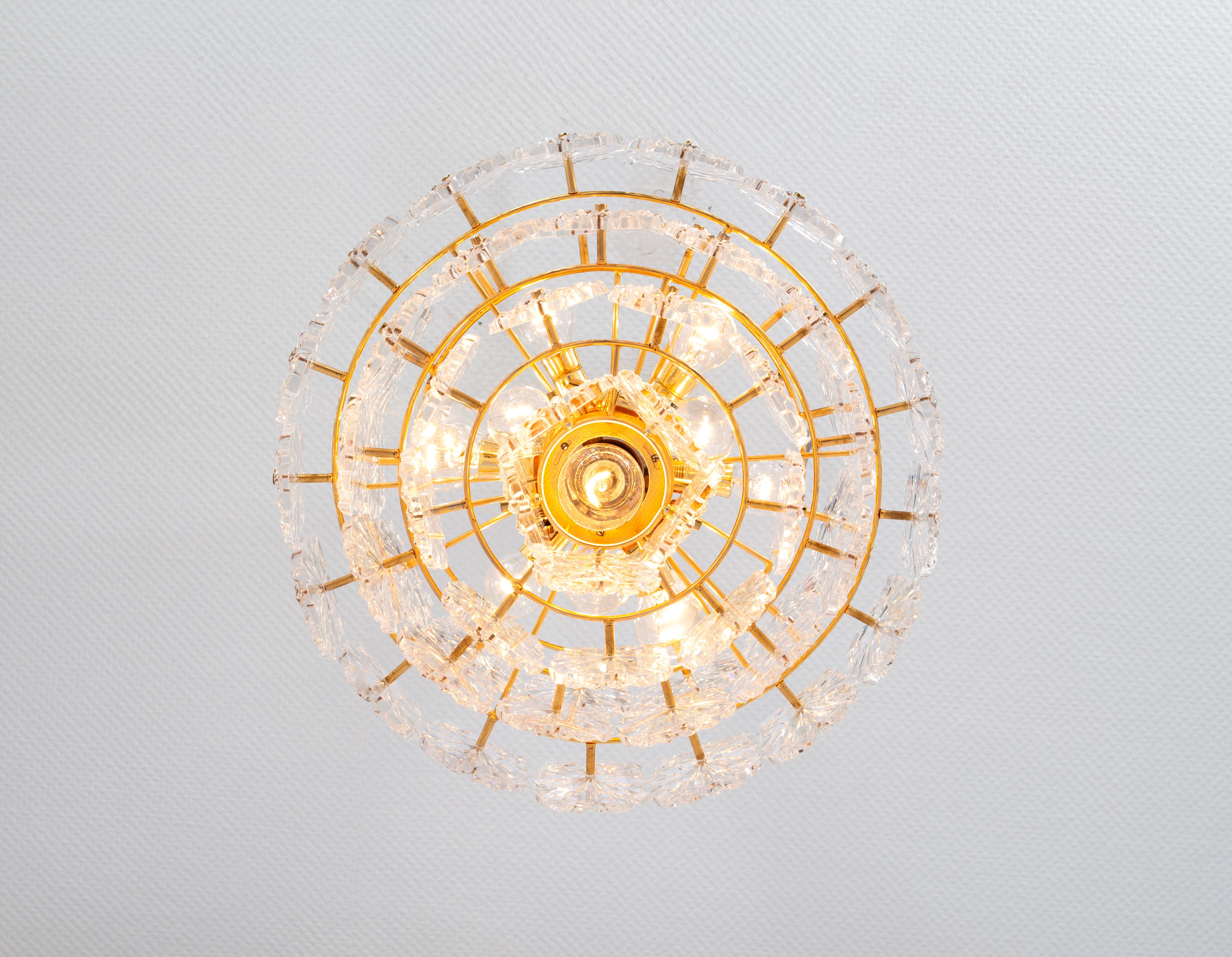 Stunning Chandelier, Brass and Crystal Glass, Kinkeldey, Germany, 1970s For Sale 2