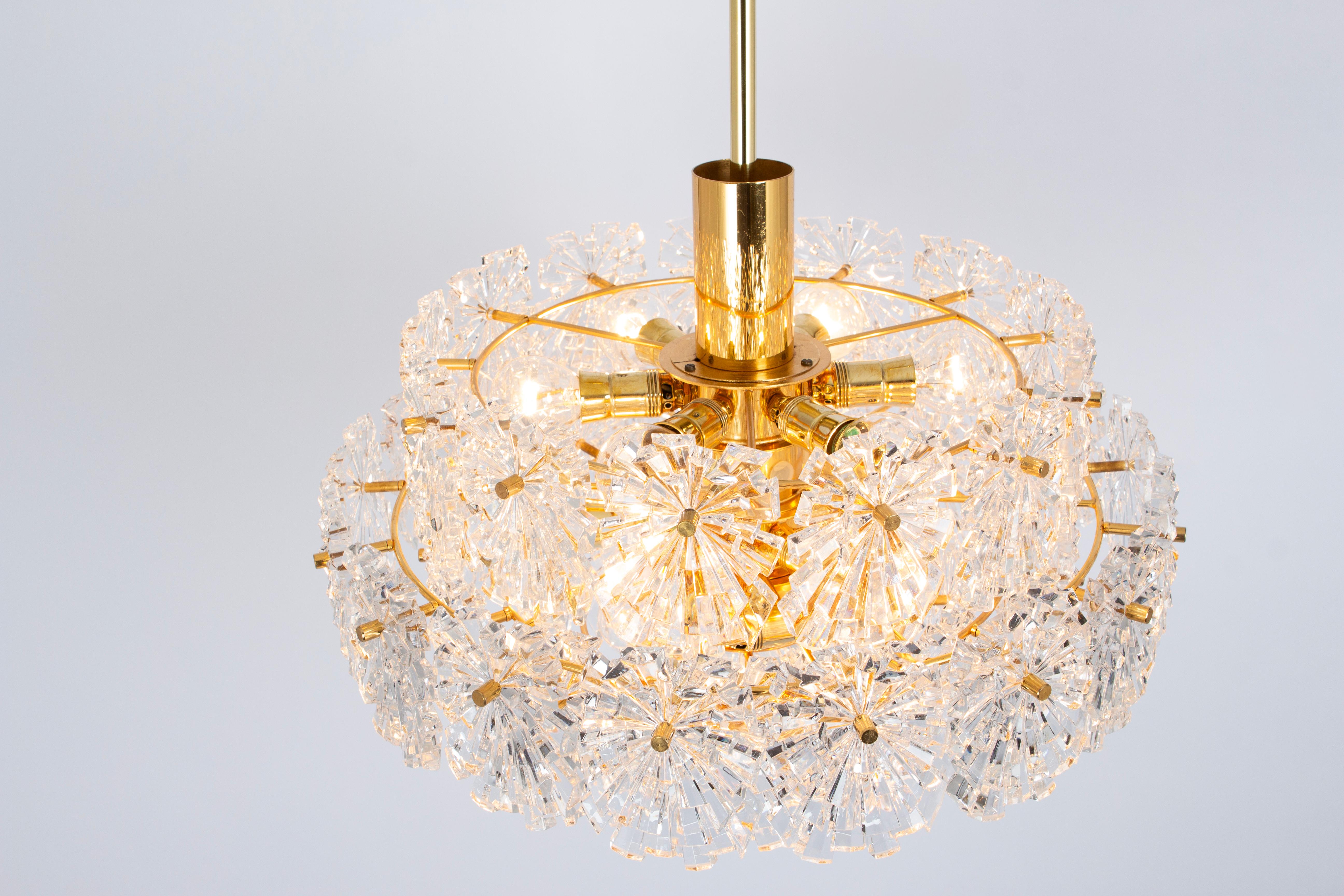 Stunning Chandelier, Brass and Crystal Glass, Kinkeldey, Germany, 1970s For Sale 3